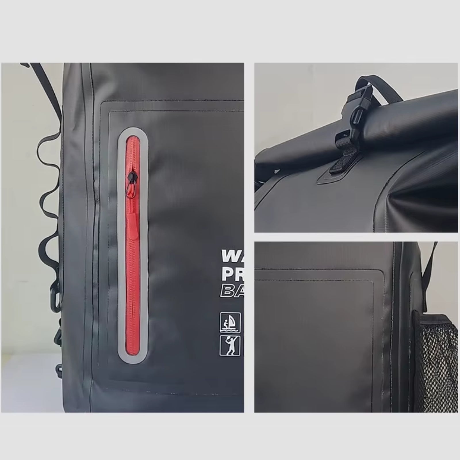 Sac à Dos Étanche Randonnée 30L gros plan fermeture zippée - Jaune - Noir - Vert Olive