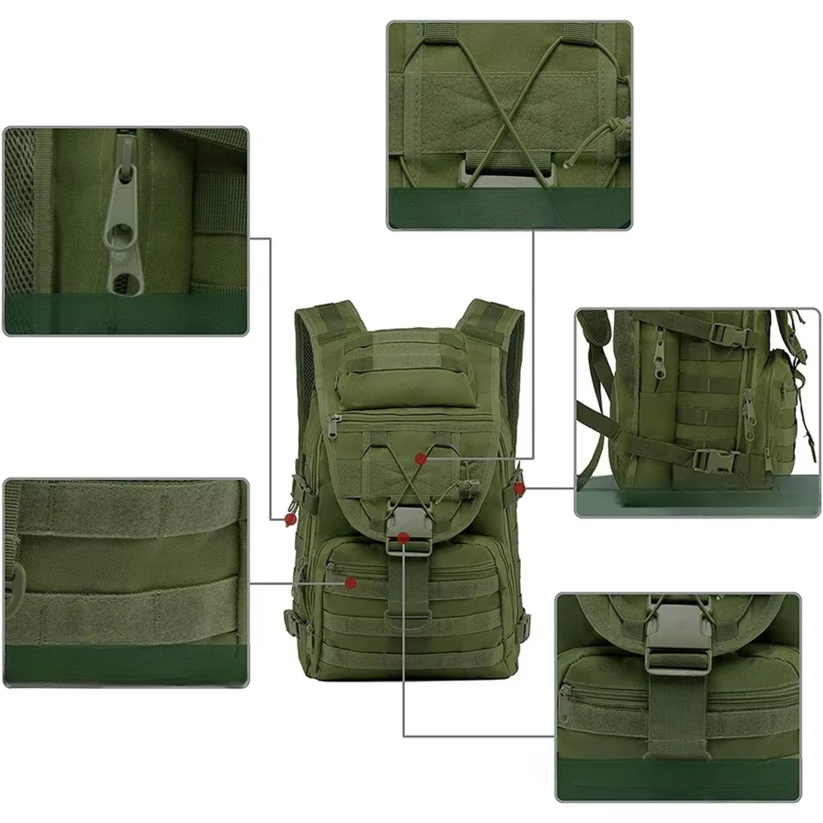 Sac à Dos Militaire 40 Litres détails des sangles - Vert Olive - Beige Sable - Noir - Gris