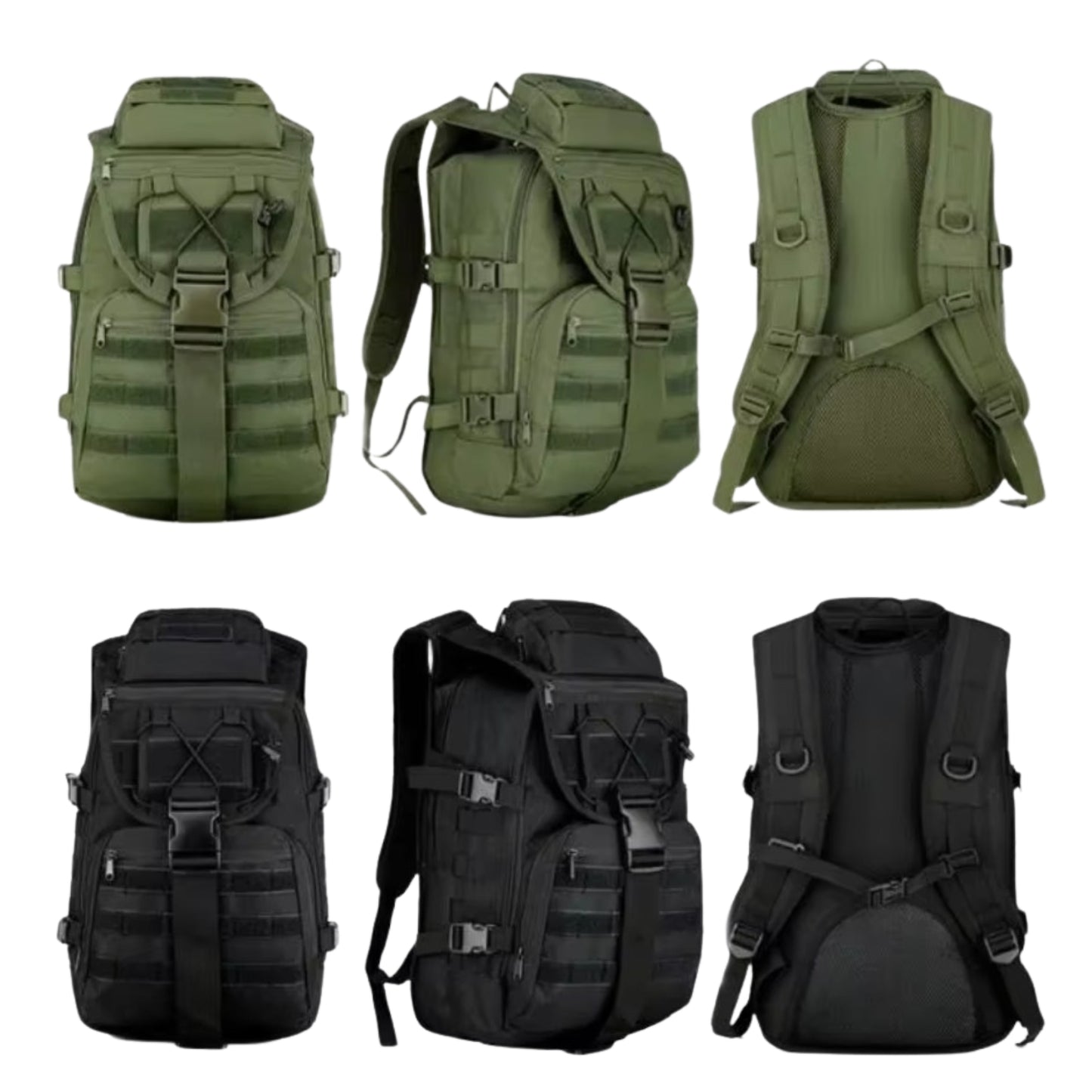 Sac à Dos Militaire 40 Litres six sacs alignés - Vert Olive - Beige Sable - Noir - Gris