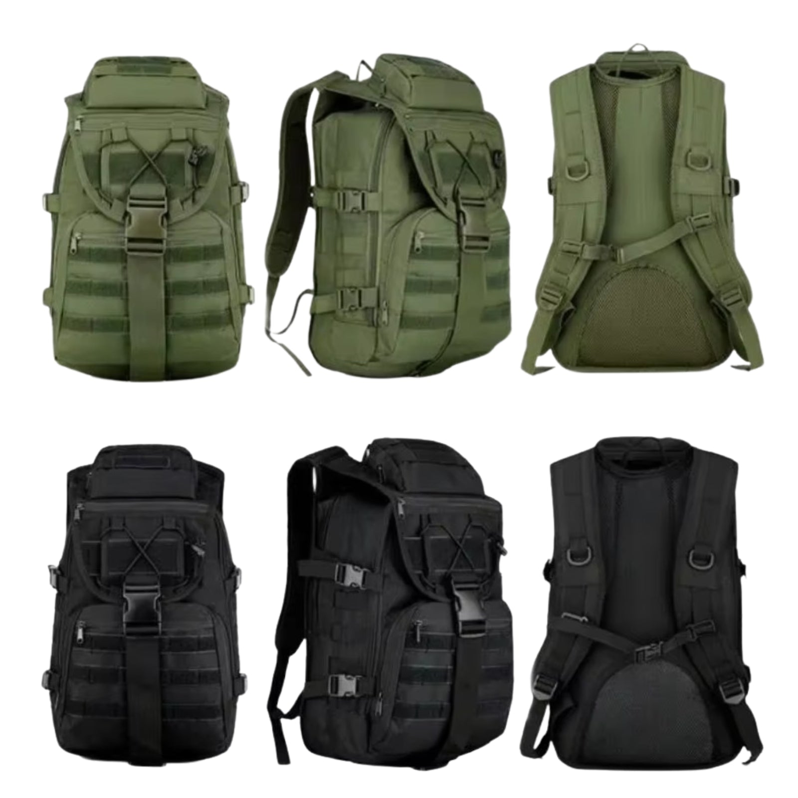 Sac à Dos Militaire 40 Litres six sacs alignés - Vert Olive - Beige Sable - Noir - Gris