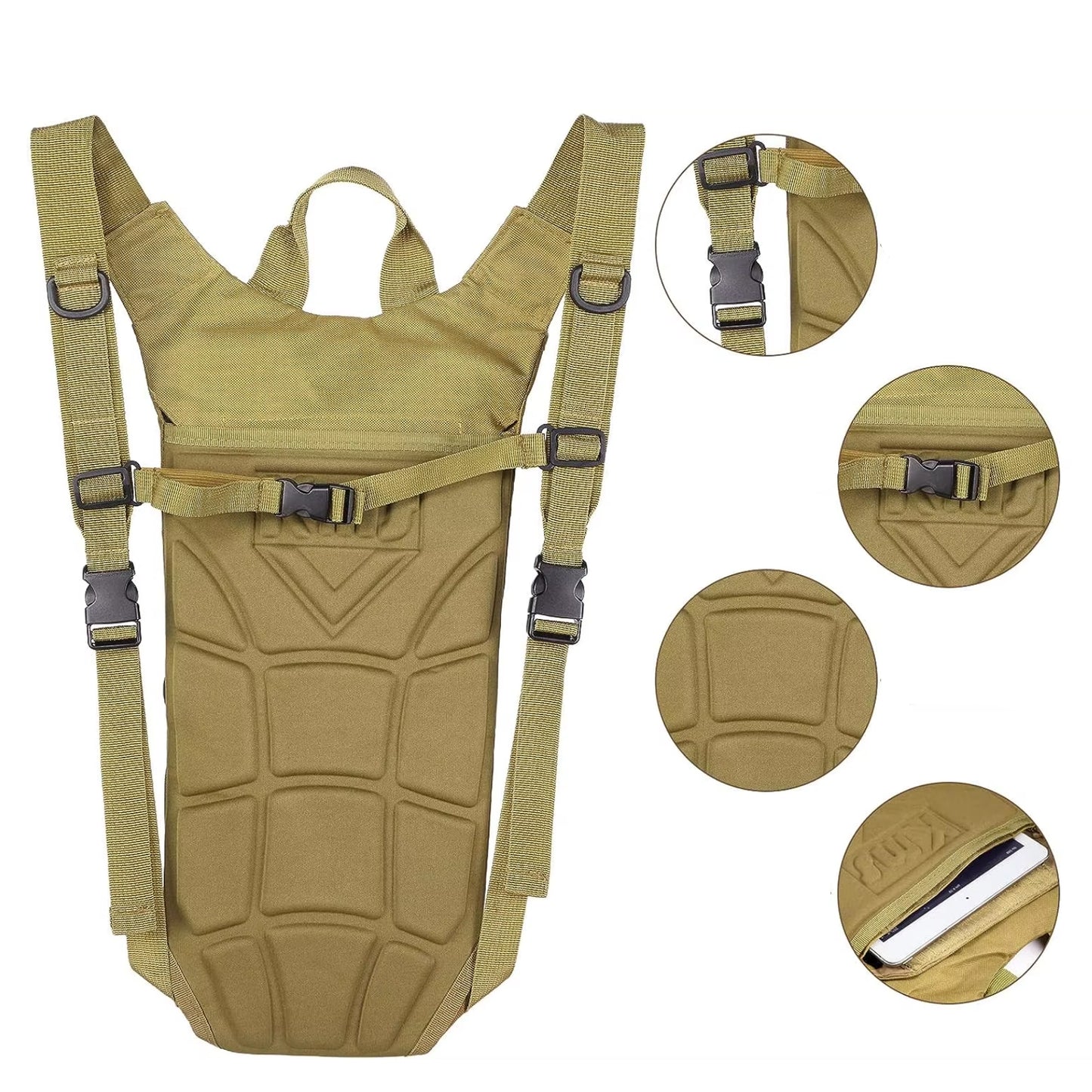 Sac Gourde Randonnée 3L gros plan fermeture zippée - Beige - Vert Olive - Noir