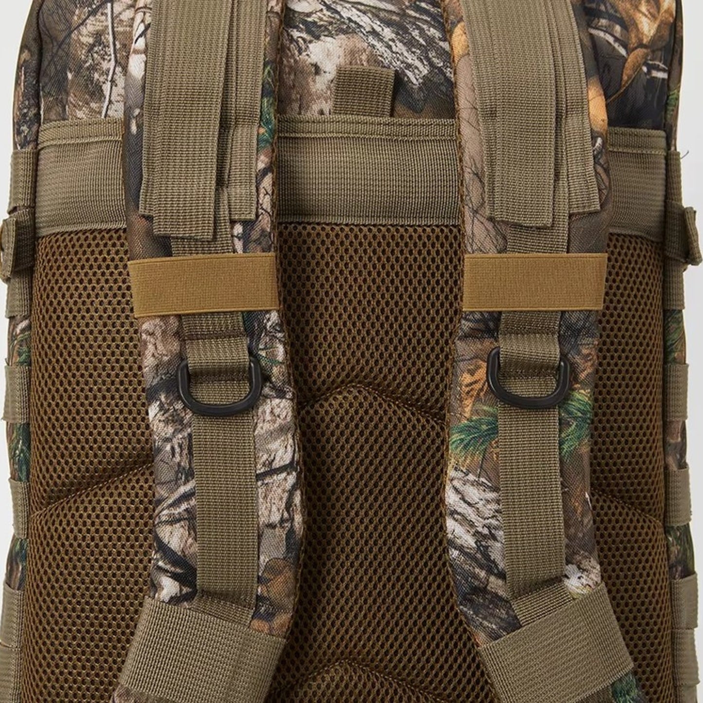 Sac à Dos Camouflage 45L gros plan sangle et mesh - Noir et Gris - Gris et Beige - Vert Olive et Beige - Noir - Marron et Vert Forêt - Marron Beige