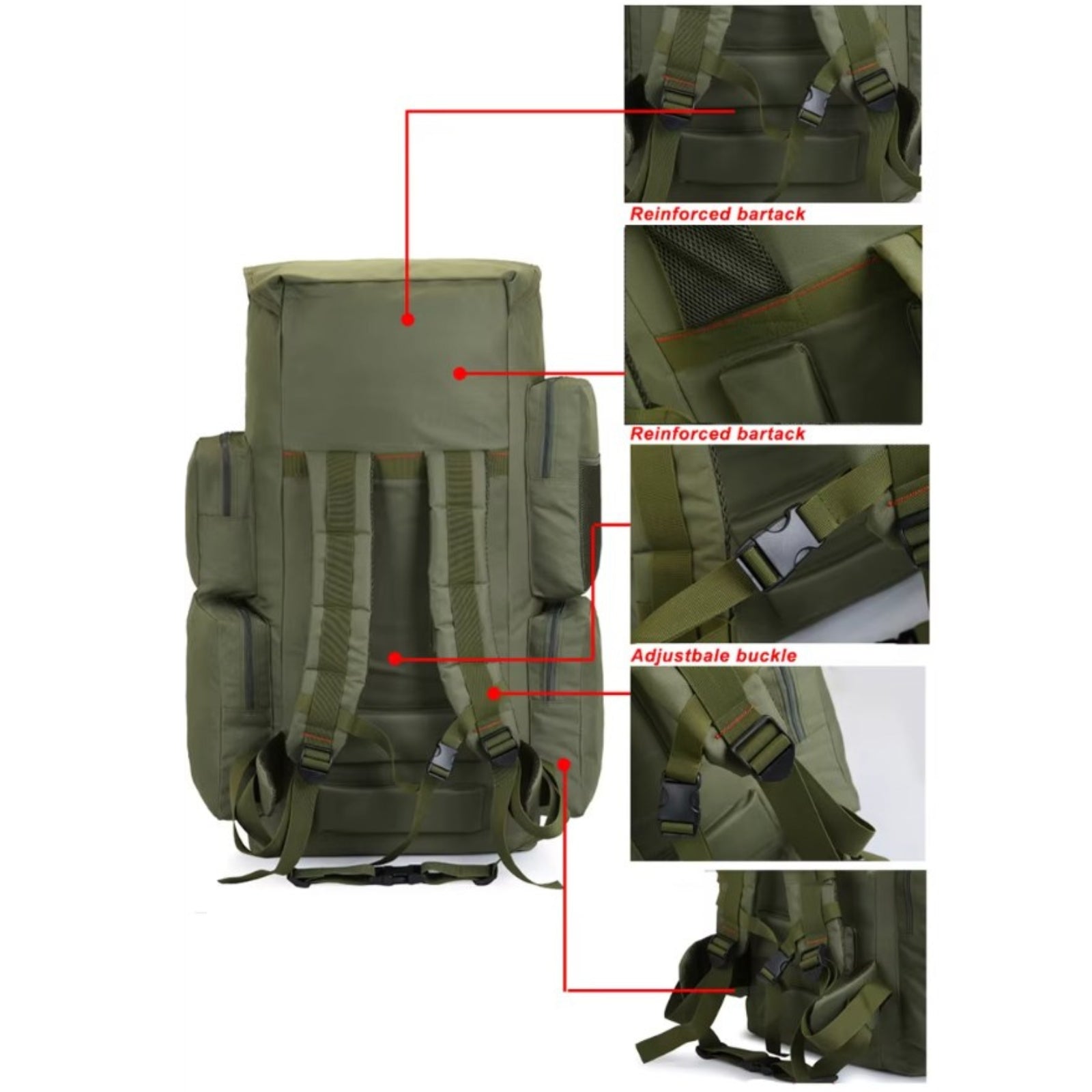 Sac à Dos Voyage Homme XXL détails des sangles - Vert - Noir