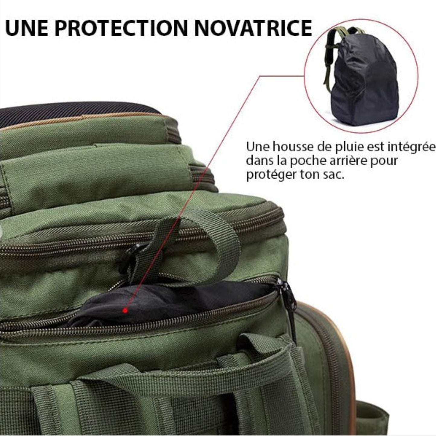 Sac de Randonnée et Pêche gros plan protection pluie - Vert - Moutarde