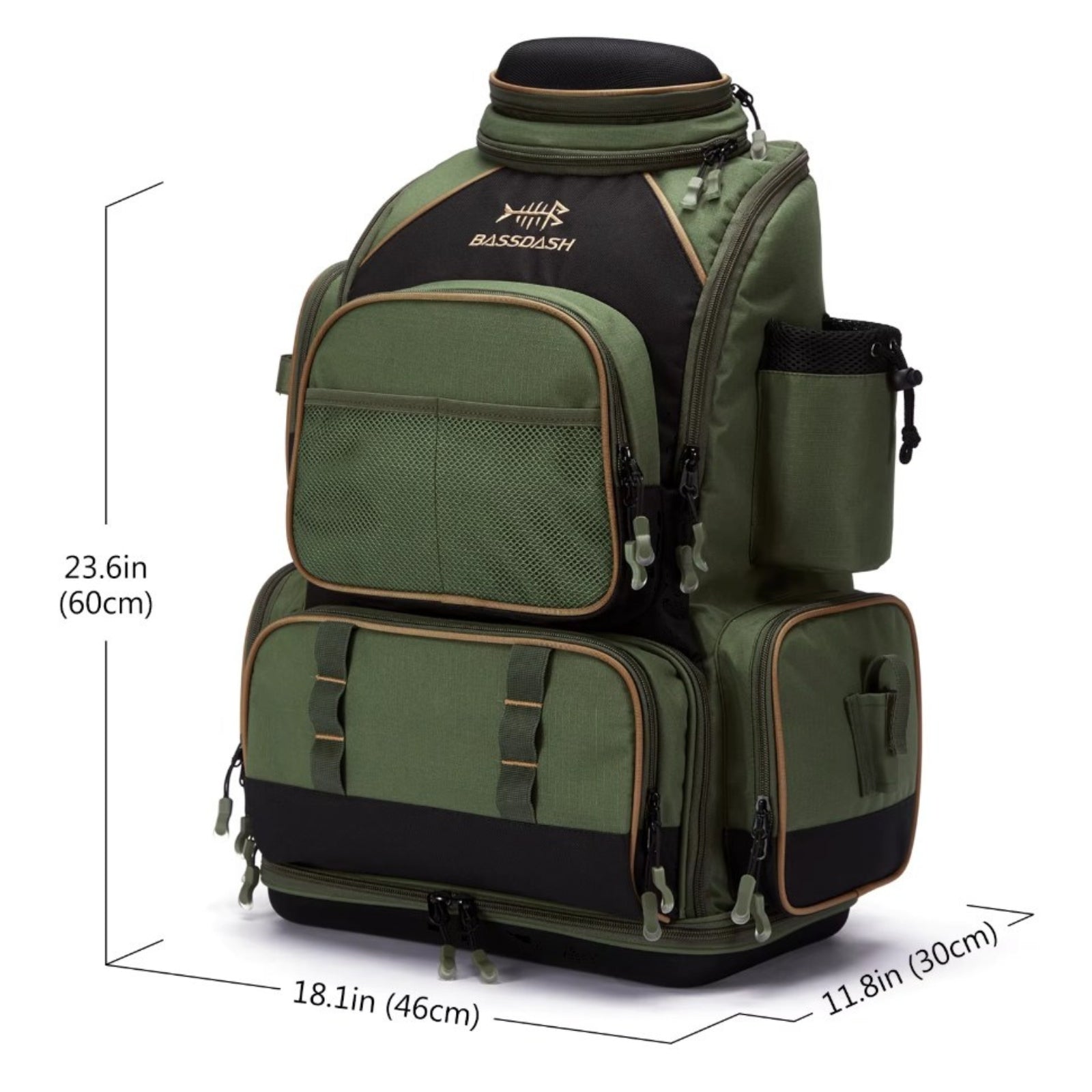 Sac de Randonnée et Pêche guide des dimensions - Vert - Moutarde
