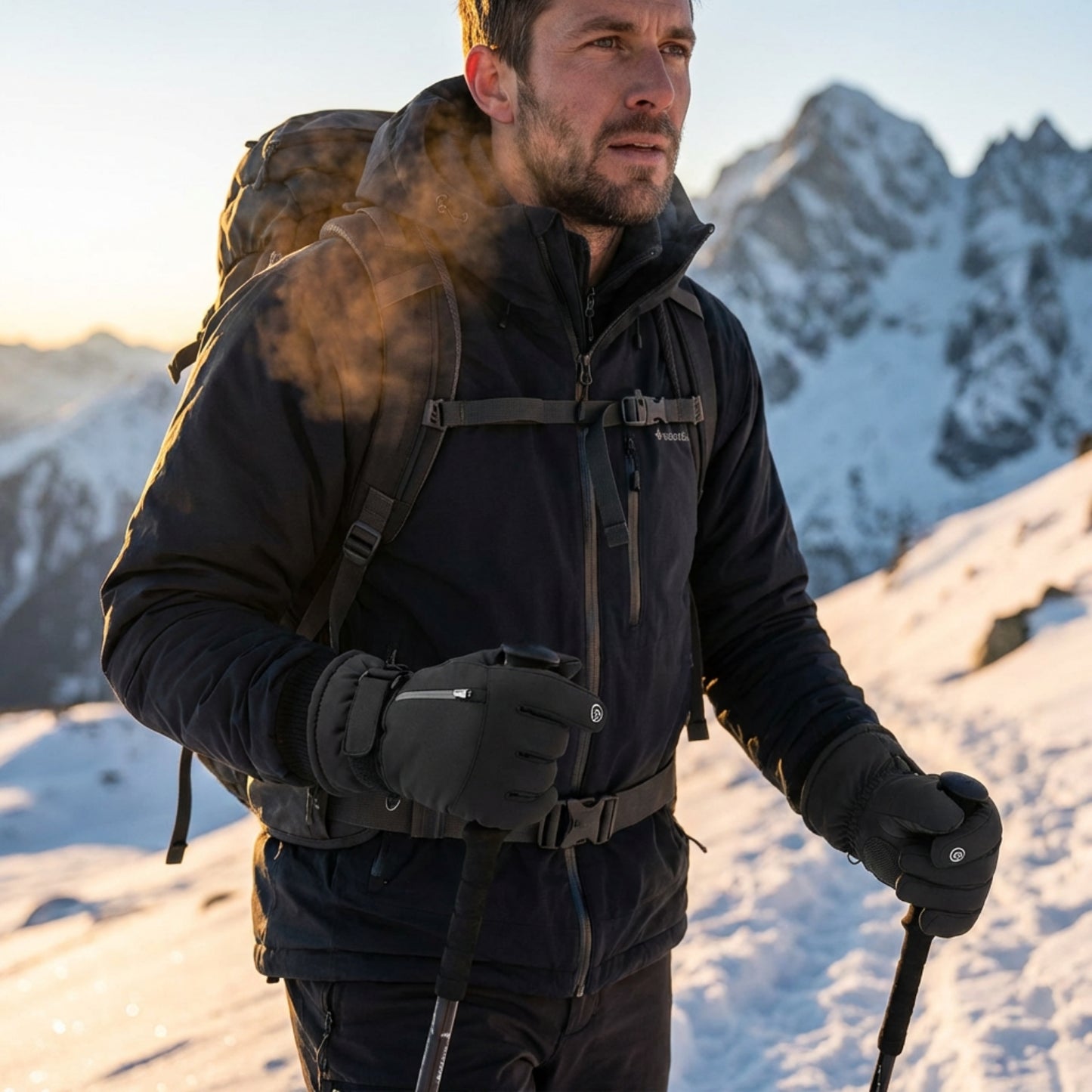Gants Randonnée Grand Froid portée à la main - Noir avec Poche - Blanc avec Poche - Noir