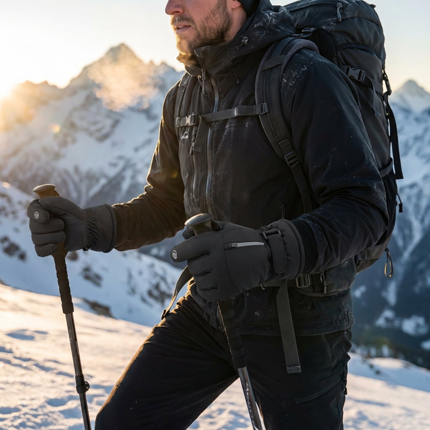 Gants Randonnée Grand Froid portée à la main - Noir avec Poche - Blanc avec Poche - Noir