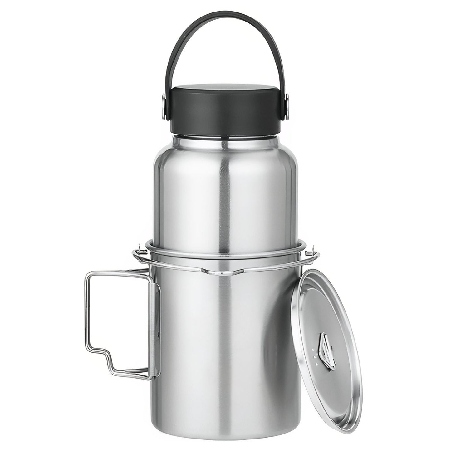 Gourde Inox Avec Tasse Intégrée vue de face avec tasse - Gourde Seule - Gourde et Tasse 1 - Gourde et Tasse 2