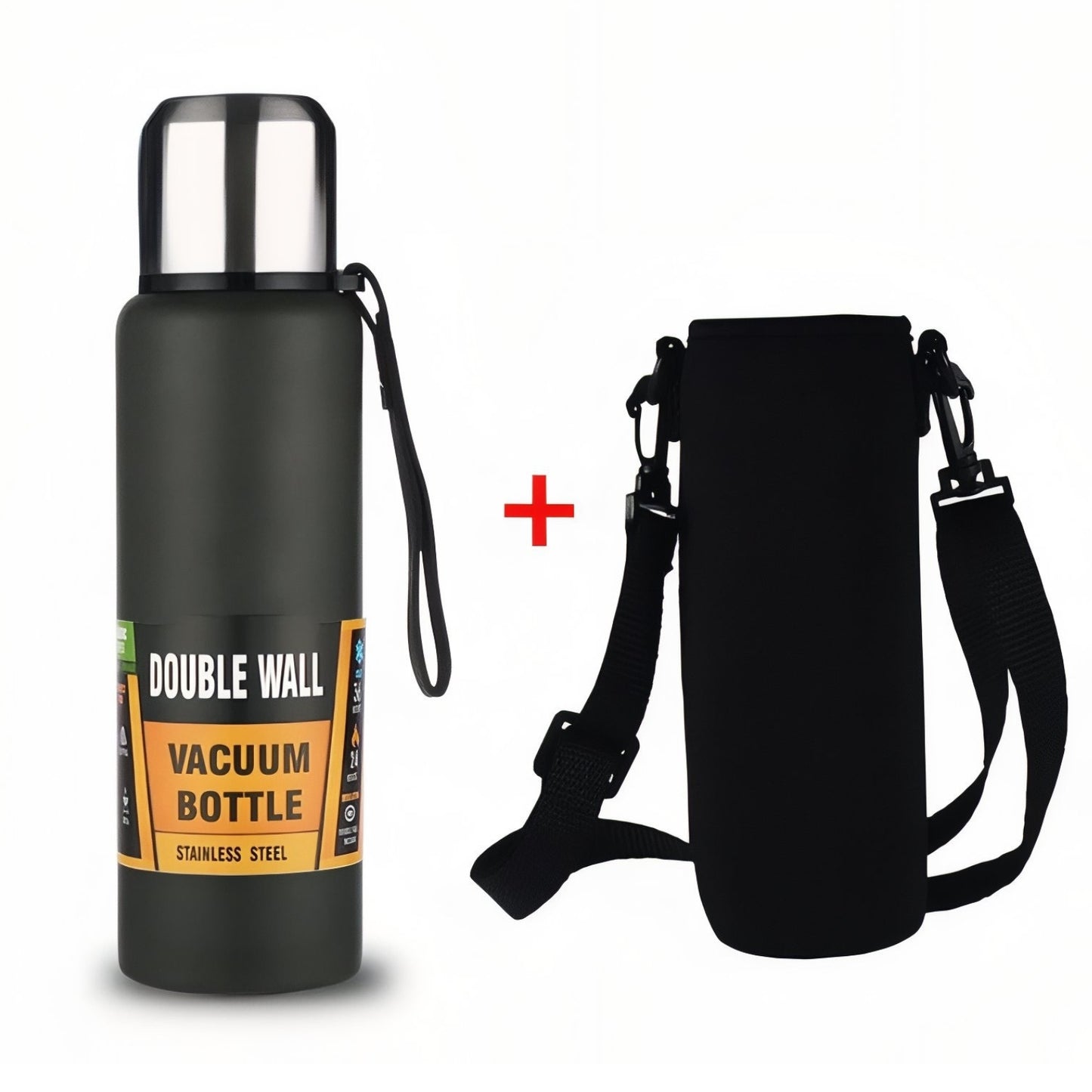 Gourde Isotherme Grande Contenance - Noir avec Sac