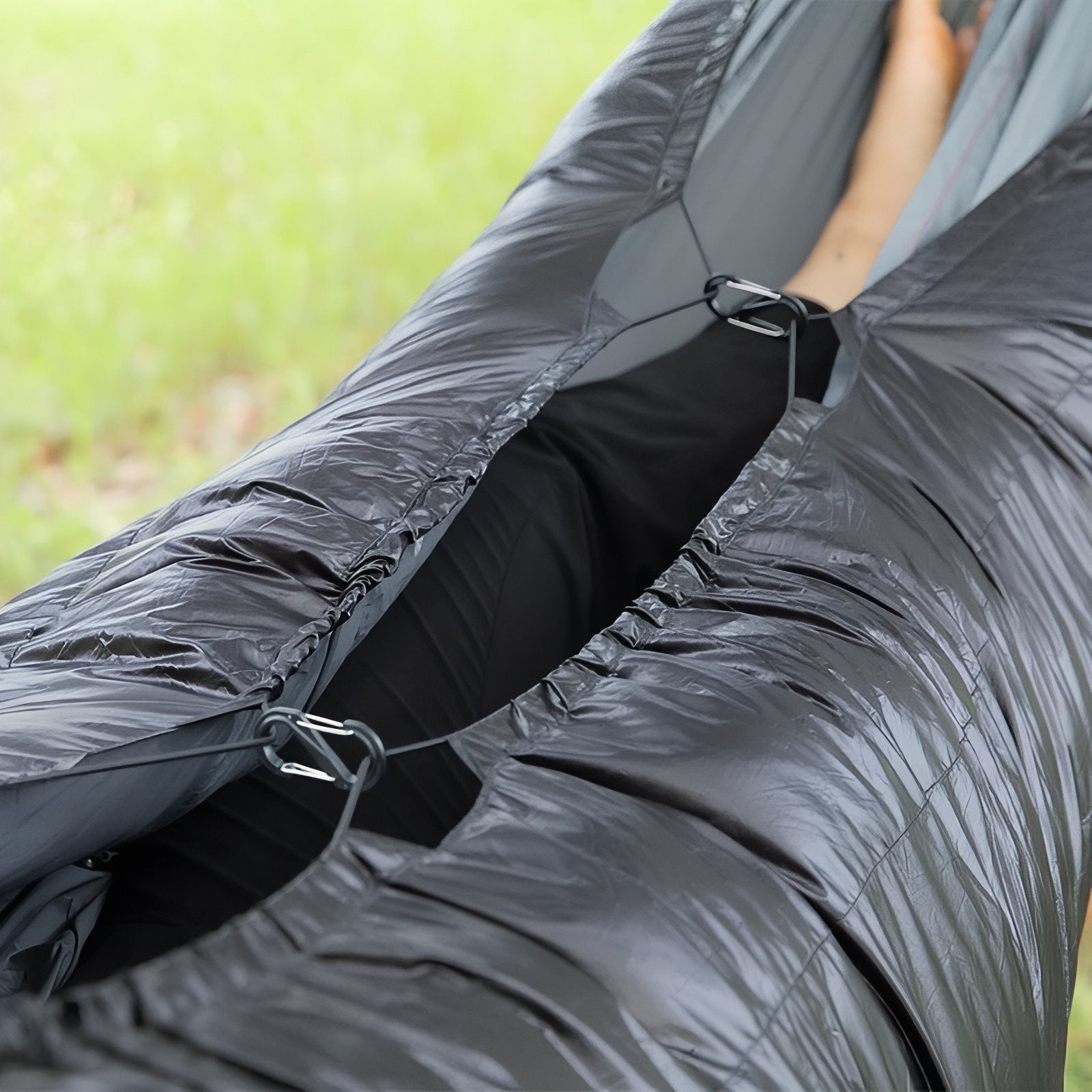 Sac De Couchage Hamac gros plan fermeture zippée - Vert Émeraude - Noir et Gris