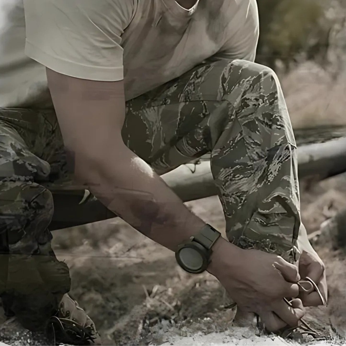 Montre Homme Randonnée portée à la main - Noir Mat - Noir et Vert Olive