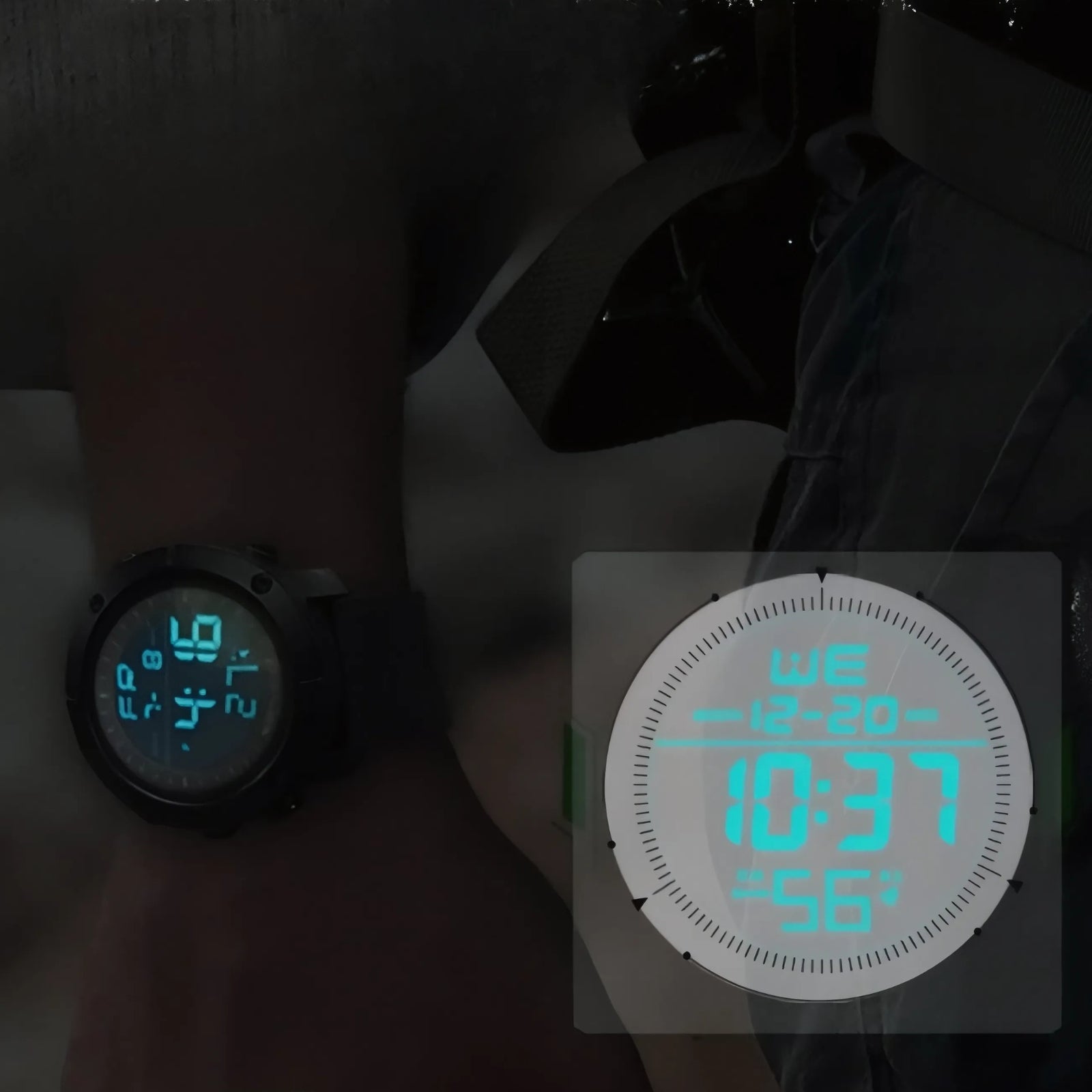 Montre Homme Randonnée portée au poignet - Noir Mat - Noir et Vert Olive