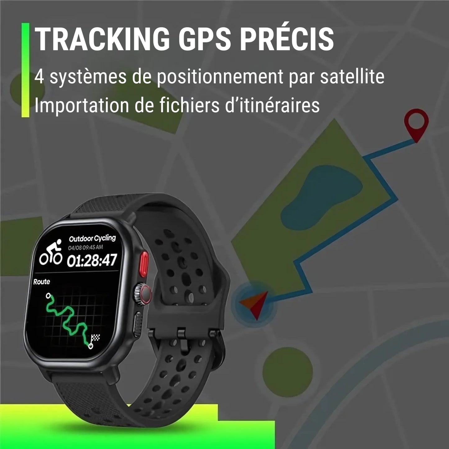 Montre GPS Randonnée Avec Cartographie mise en situation sur fond - Noir - Blanc Cassé