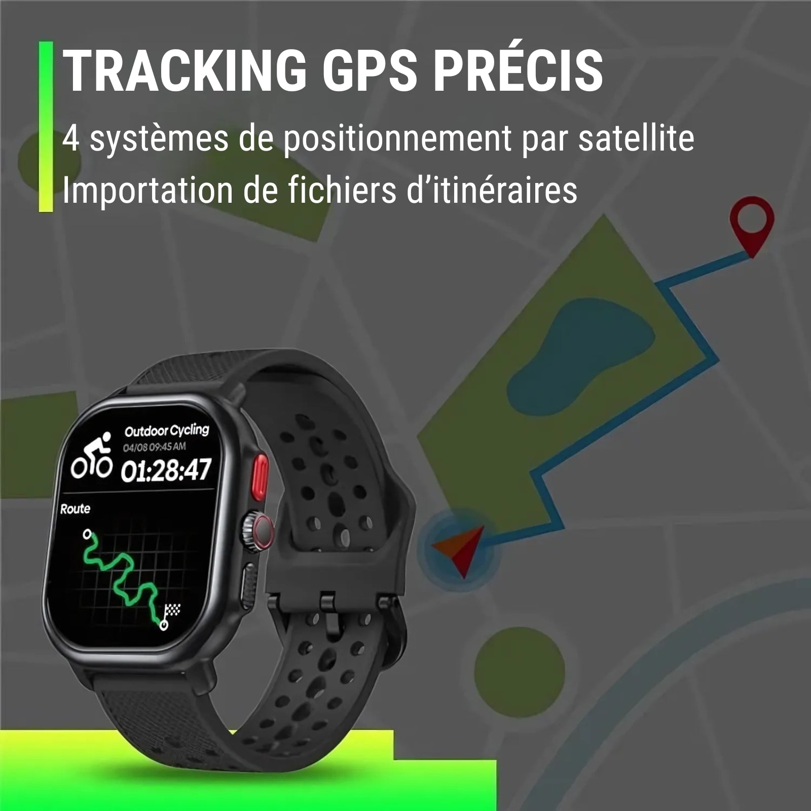 Montre GPS Randonnée Avec Cartographie mise en situation sur fond - Noir - Blanc Cassé
