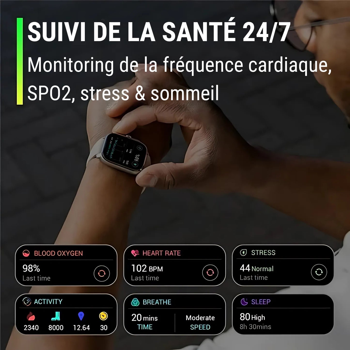Montre GPS Randonnée Avec Cartographie portée à la main - Noir - Blanc Cassé