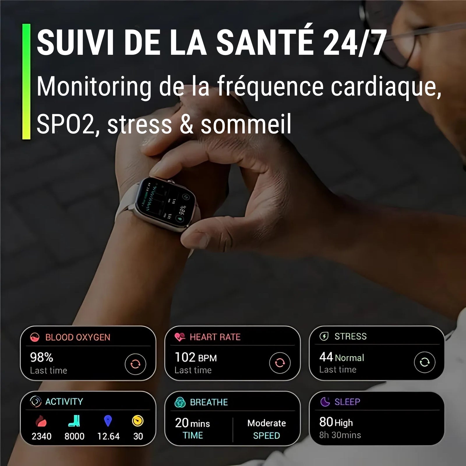 Montre GPS Randonnée Avec Cartographie portée à la main - Noir - Blanc Cassé