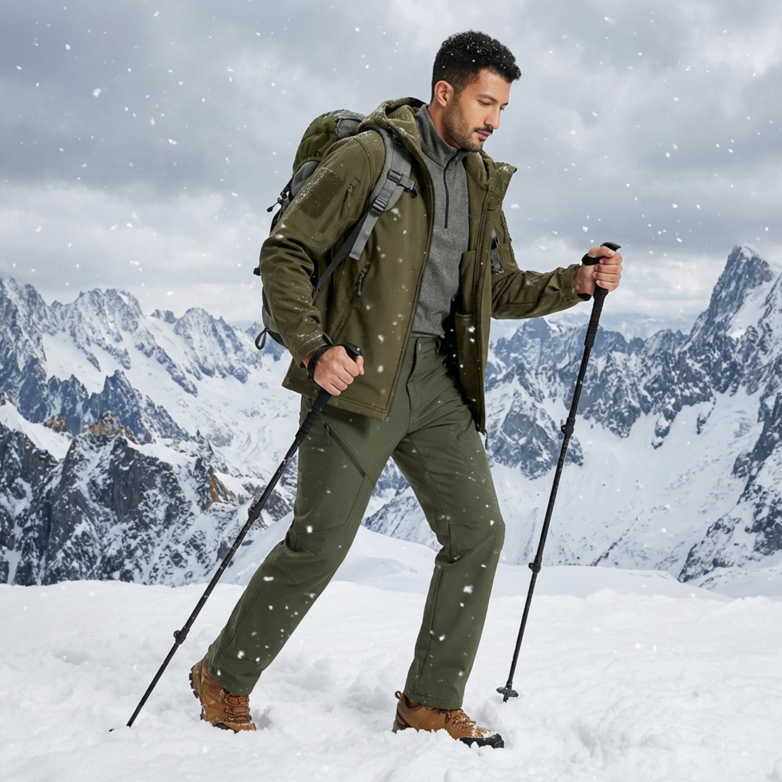Pantalon Randonnée Chaud Homme portée en montagne - Beige - Vert Militaire - Noir - Bleu Marine - Gris Foncé