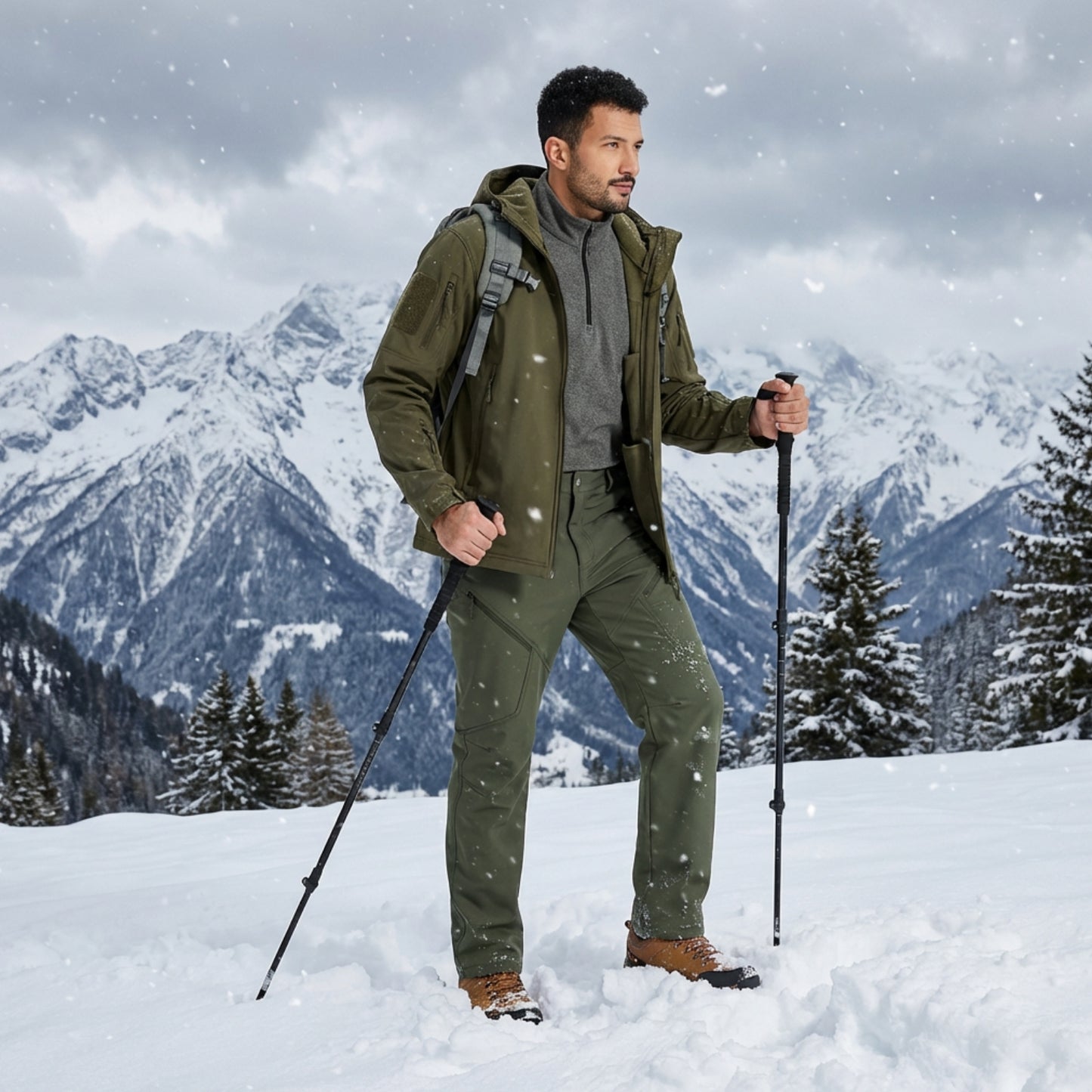 Pantalon Randonnée Chaud Homme portée en montagne - Beige - Vert Militaire - Noir - Bleu Marine - Gris Foncé