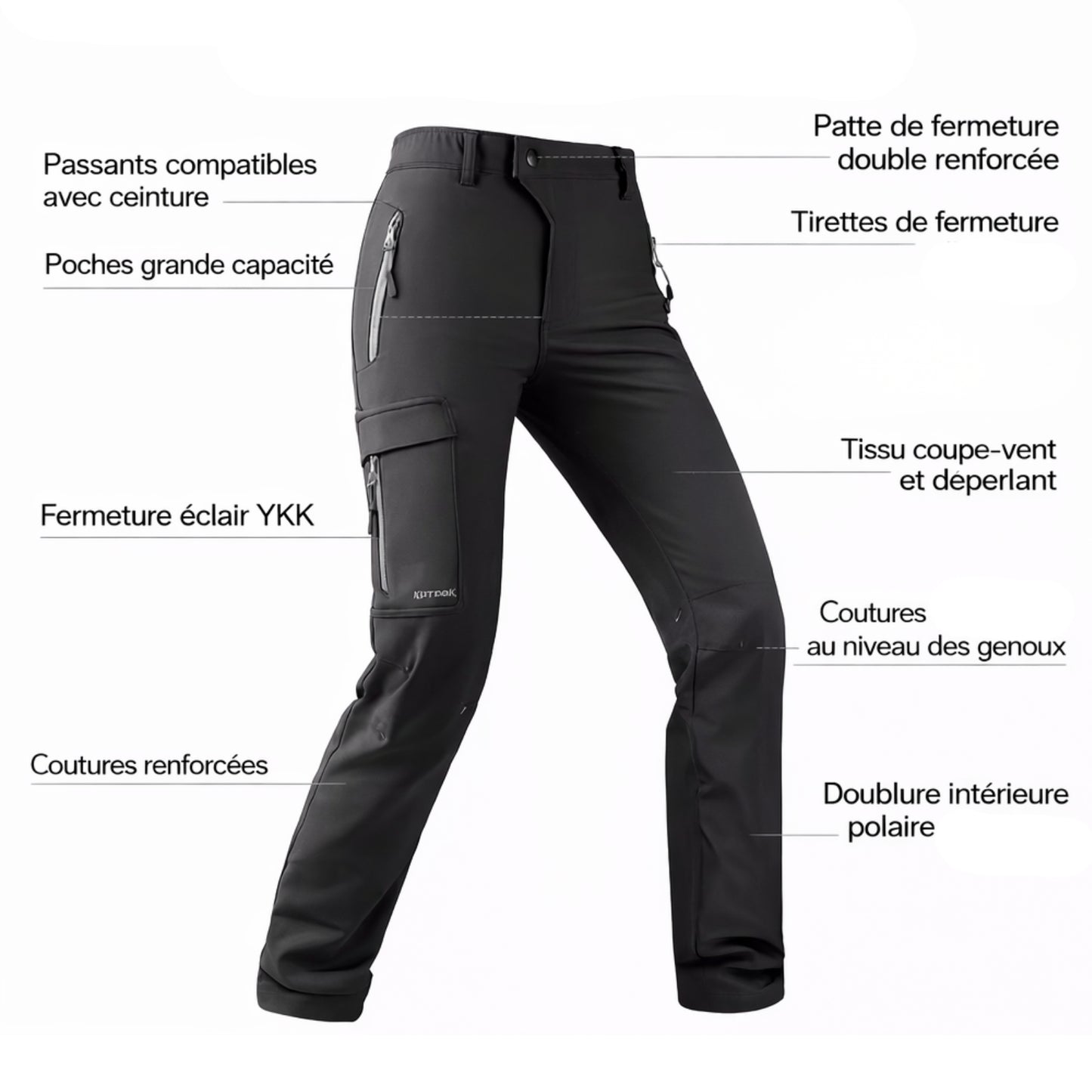 Pantalon Randonnée Doublé Polaire Femme gros plan fermeture éclair - Noir - Gris