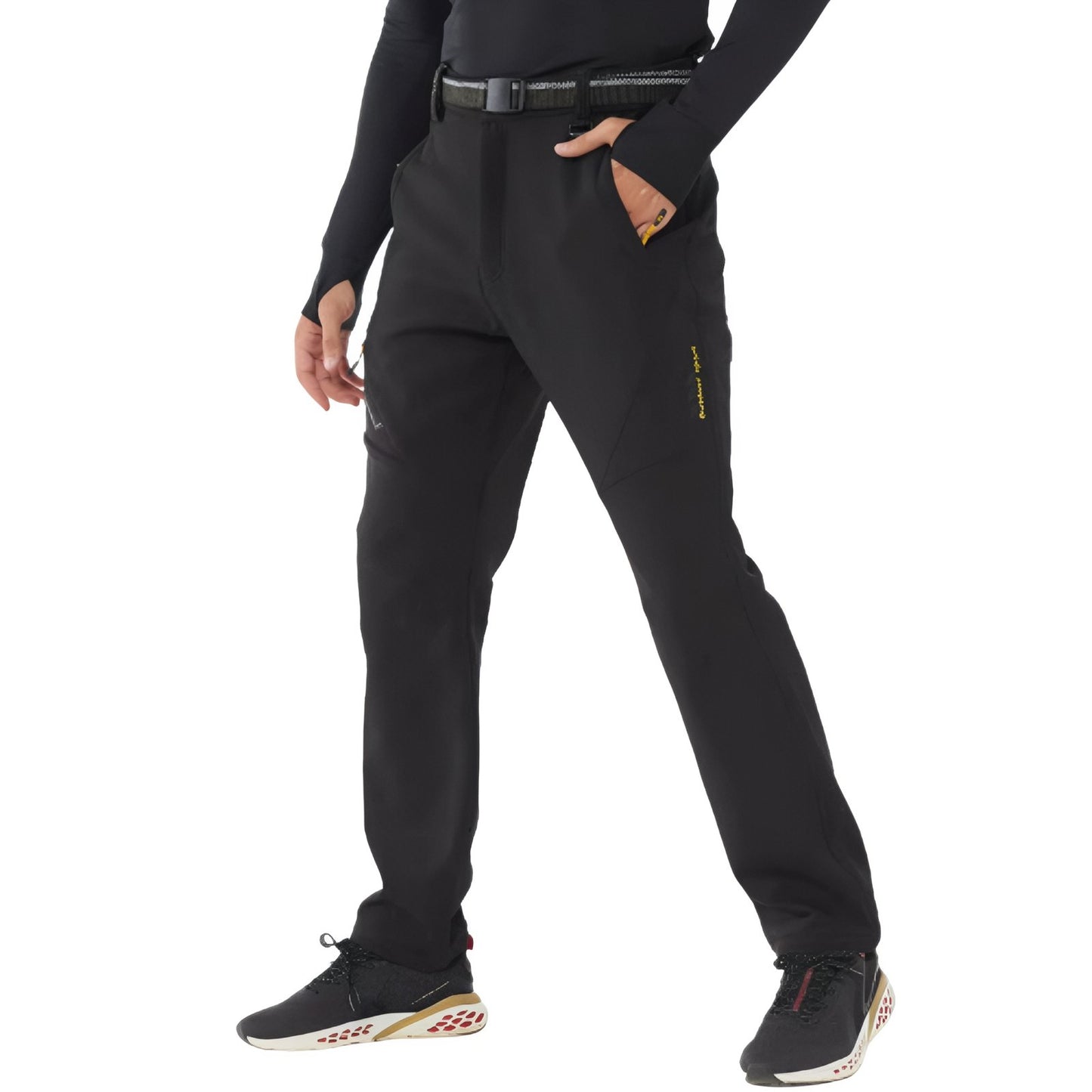 Pantalon Randonnée Doublé Polaire Homme portée à la main - Vert Foncé - Noir Profond - Gris Anthracite