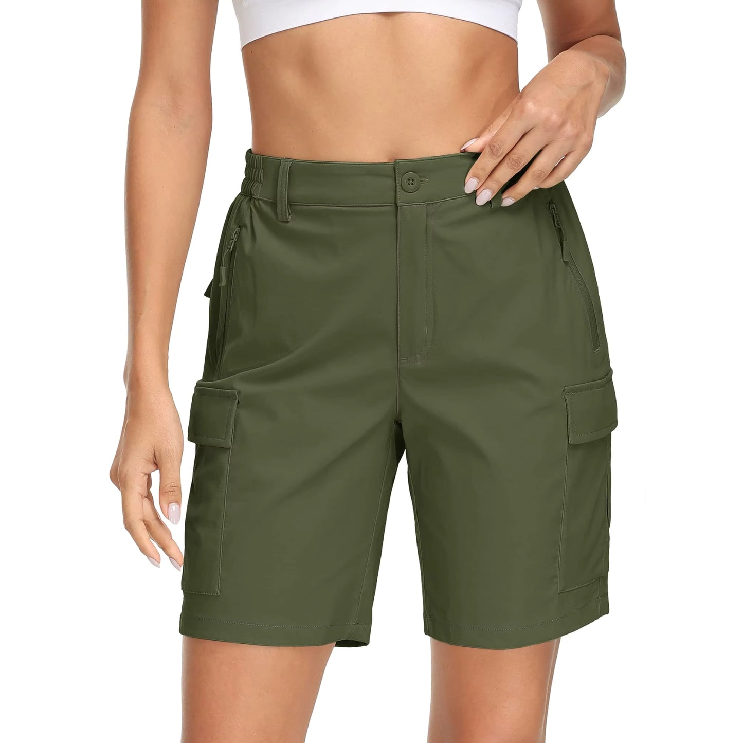 Short Cargo Femme Randonnée portée à la taille - Kaki - Gris Clair - Bleu - Violet - Rose - Vert Armée - Bleu Marine - Gris Foncé - Noir
