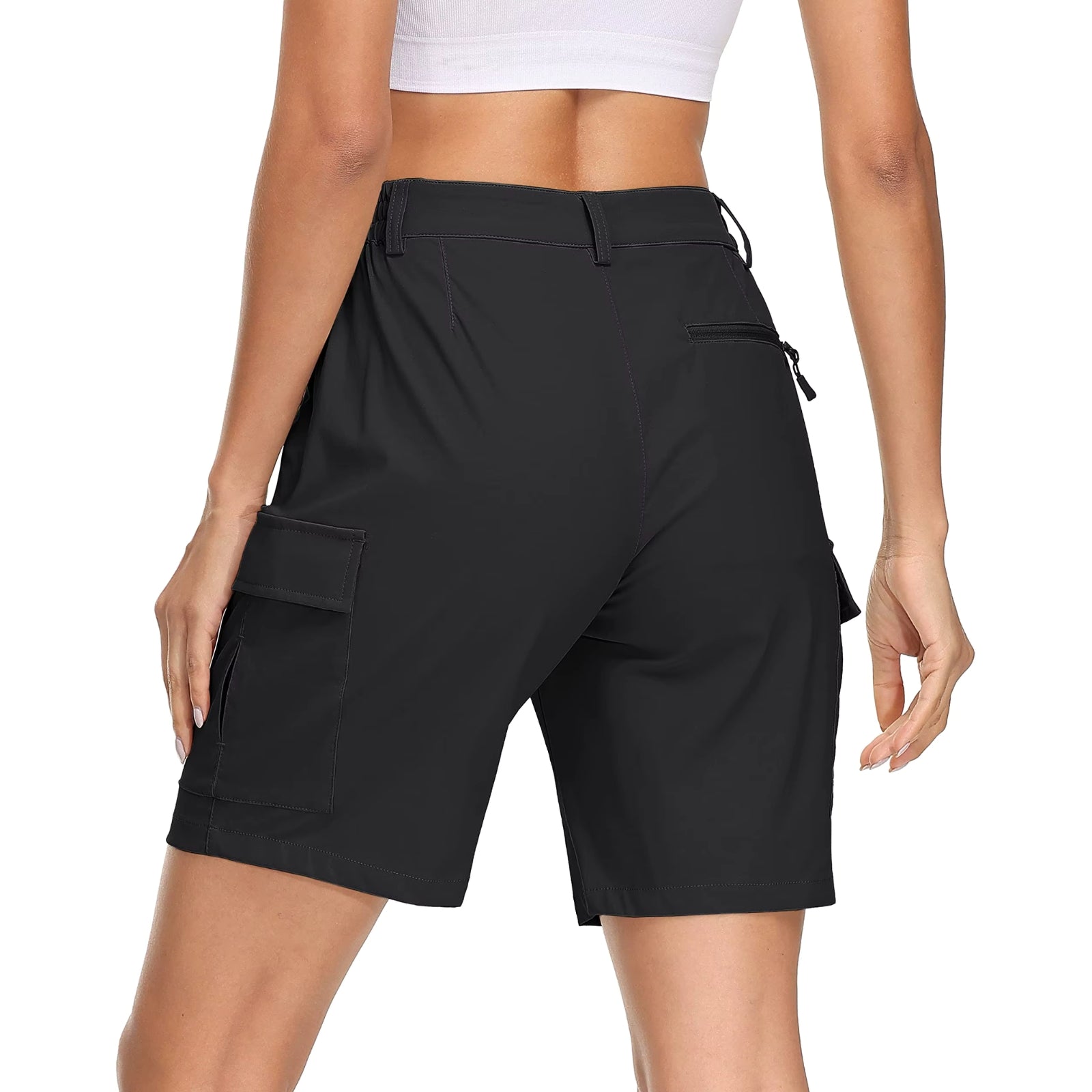 Short Cargo Femme Randonnée portée de dos - Kaki - Gris Clair - Bleu - Violet - Rose - Vert Armée - Bleu Marine - Gris Foncé - Noir