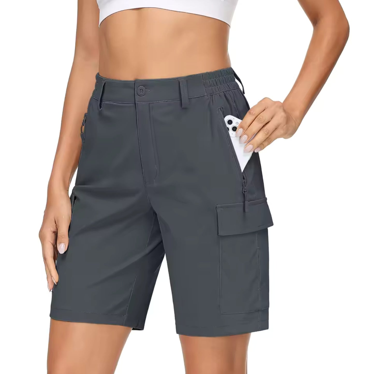 Short Cargo Femme Randonnée - Gris Foncé