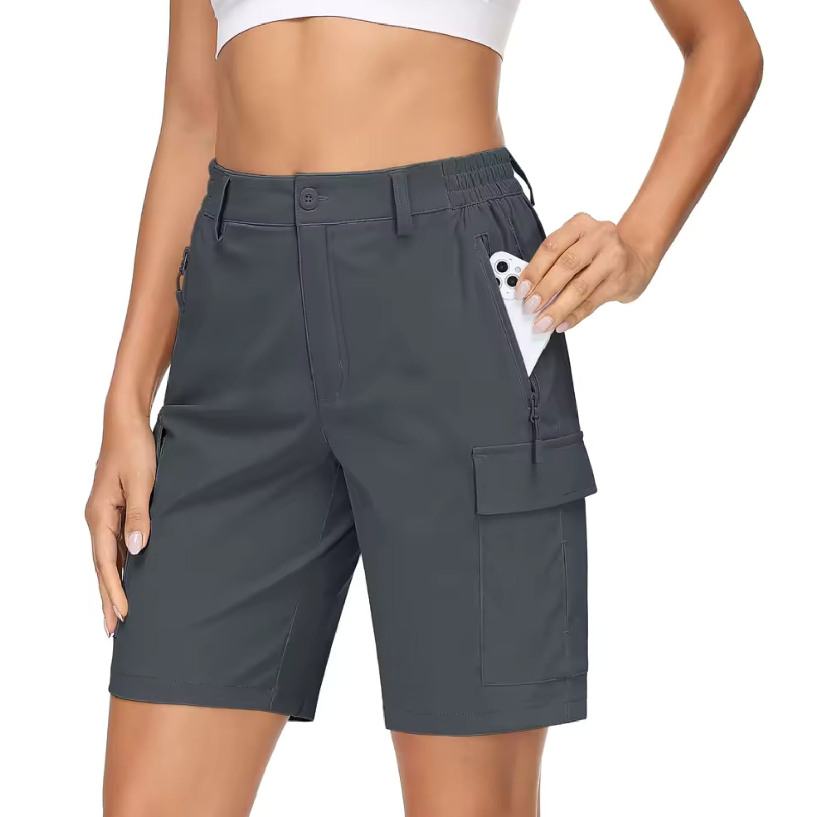 Short Cargo Femme Randonnée - Gris Foncé