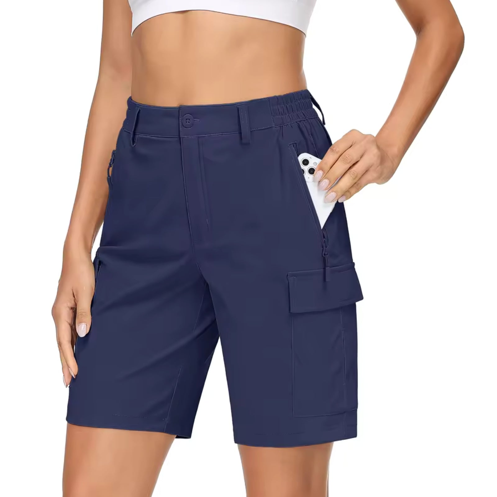 Short Cargo Femme Randonnée - Bleu Marine