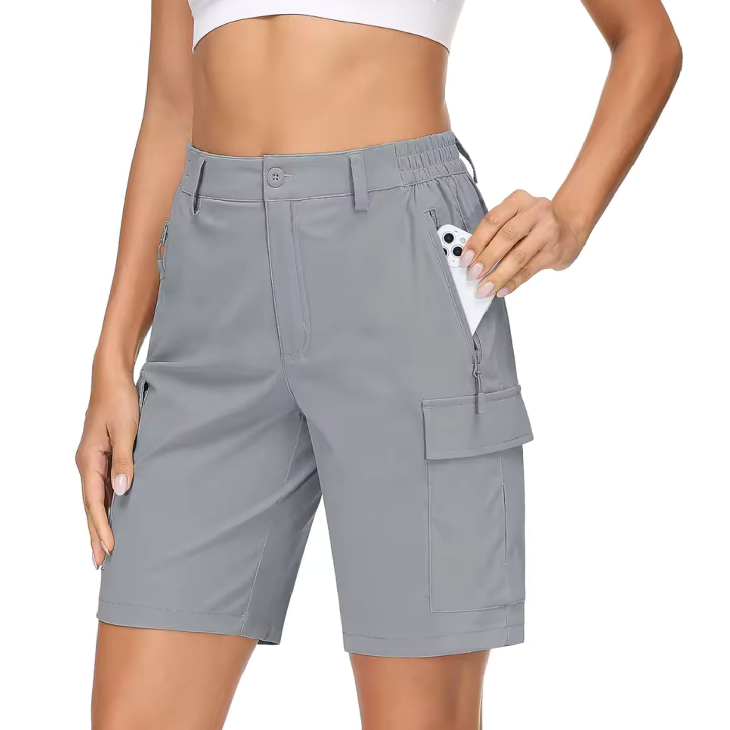 Short Cargo Femme Randonnée - Gris Clair