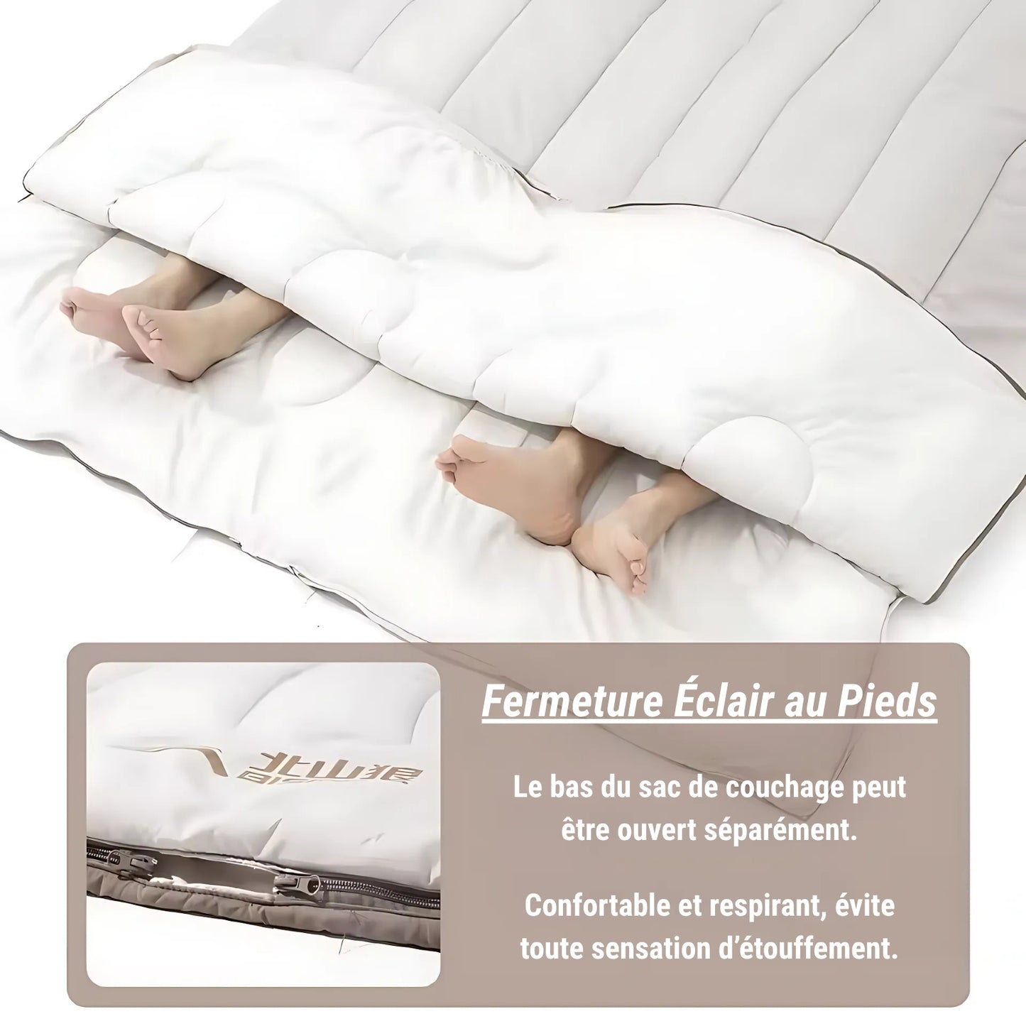 Sac De Couchage 2 Personnes Détachable gros plan fermeture éclair - 12°C à 20°C / 2.6Kg - 5°C à 10°C / 3.2Kg