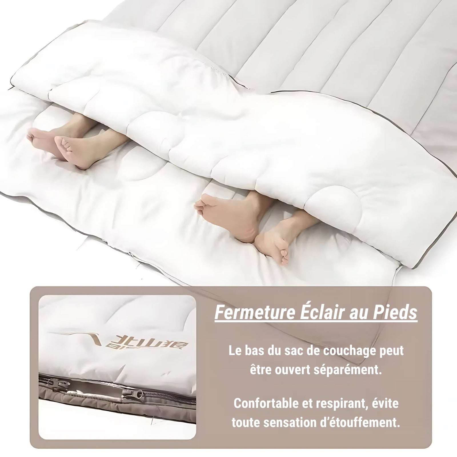 Sac De Couchage 2 Personnes Détachable gros plan fermeture éclair - 12°C à 20°C / 2.6Kg - 5°C à 10°C / 3.2Kg