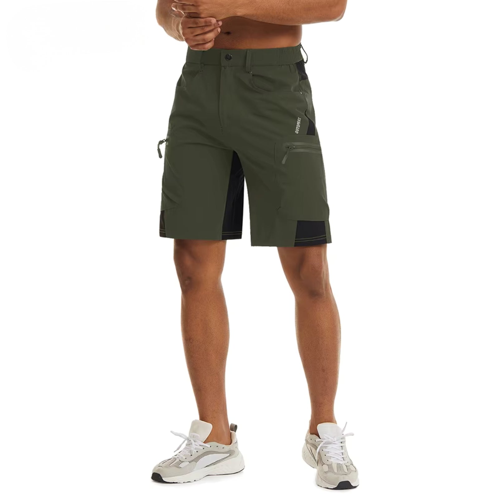Short de Randonnée Homme Imperméable portée par un homme - Bleu Cobalt - Beige - Vert Foncé - Gris Foncé - Gris Clair - Noir - Bleu Marine - Vert Fluo - Vert Menthe - Orange - Blanc - Rouge - Bleu - Bleu Ciel - Turquoise - Vert d'Eau