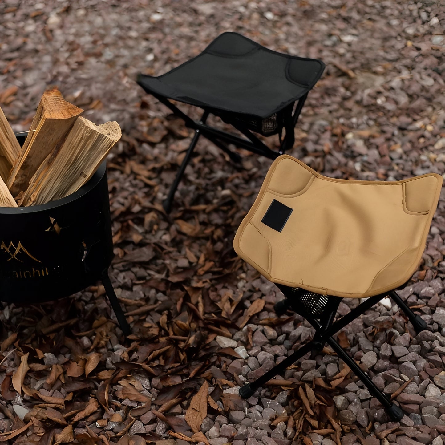 Tabouret Randonnée Ultra Léger deux tabourets en extérieur - Noir Mat - Beige Clair - Vert Militaire