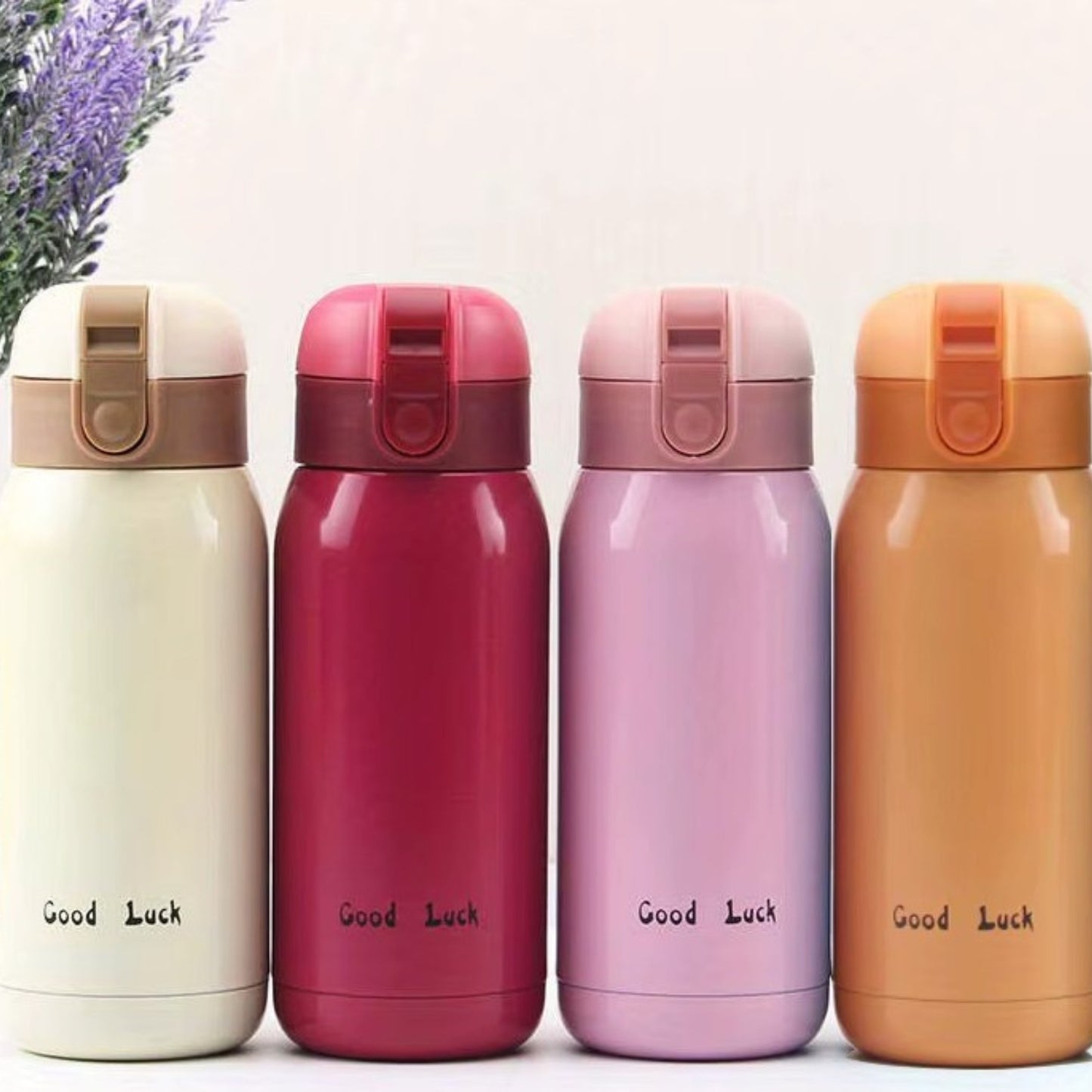 Mini Gourde Isotherme 200ml quatre gourdes alignées - Rose - Blanc - Framboise - Turquoise - Orange