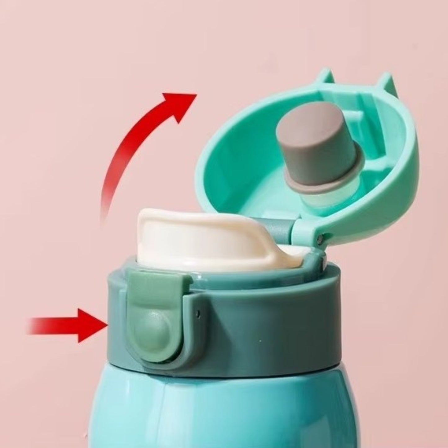 Mini Gourde Isotherme 200ml gros plan ouverture - Rose - Blanc - Framboise - Turquoise - Orange