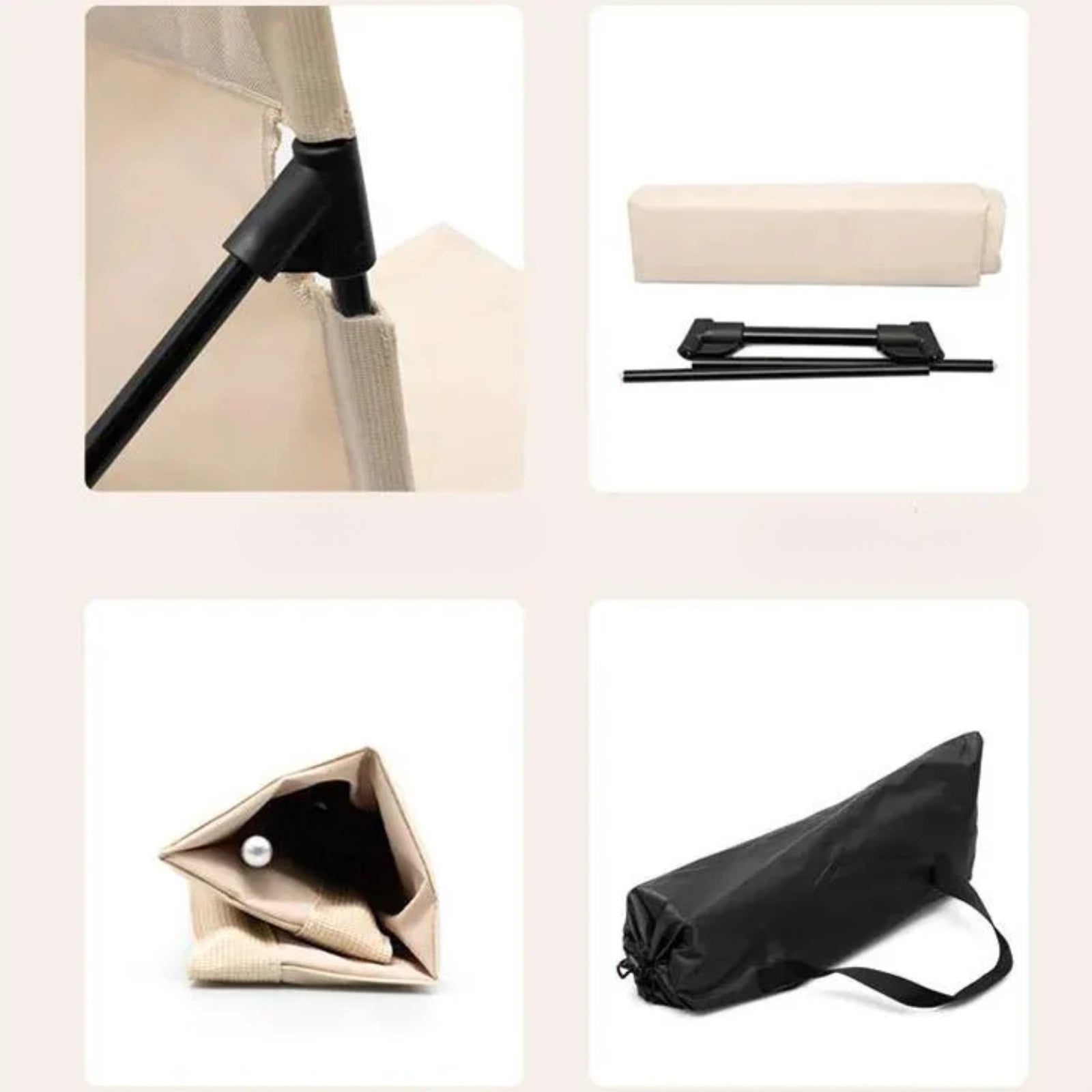 Chaise De Sol Randonnée détails des composants - Vert Olive - Beige Clair - Marron et Beige - Noir Profond