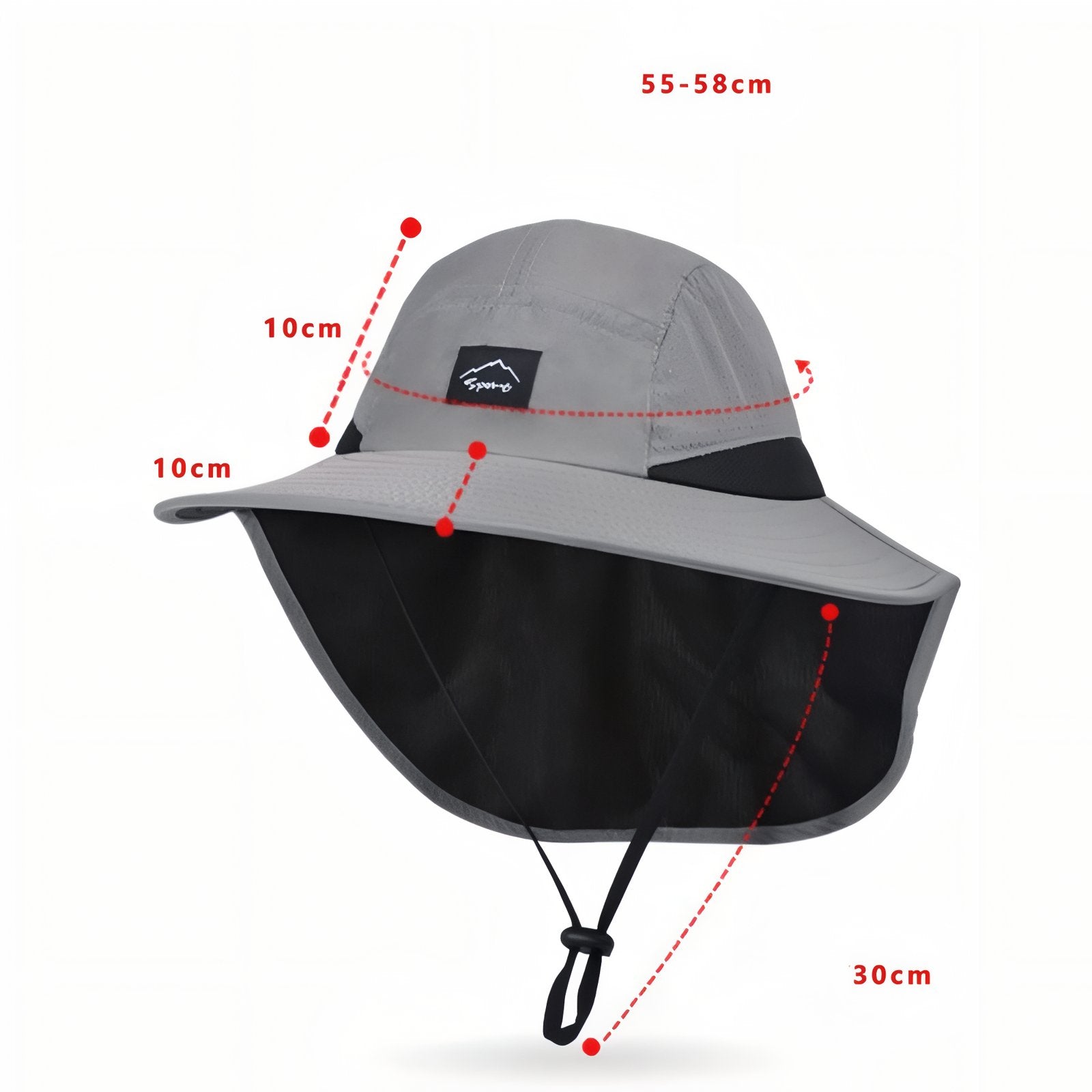 Chapeau Léger Randonnée Protection Nuque guide des dimensions - Vert Sauge - Taupe - Gris Clair - Bleu - Noir - Beige