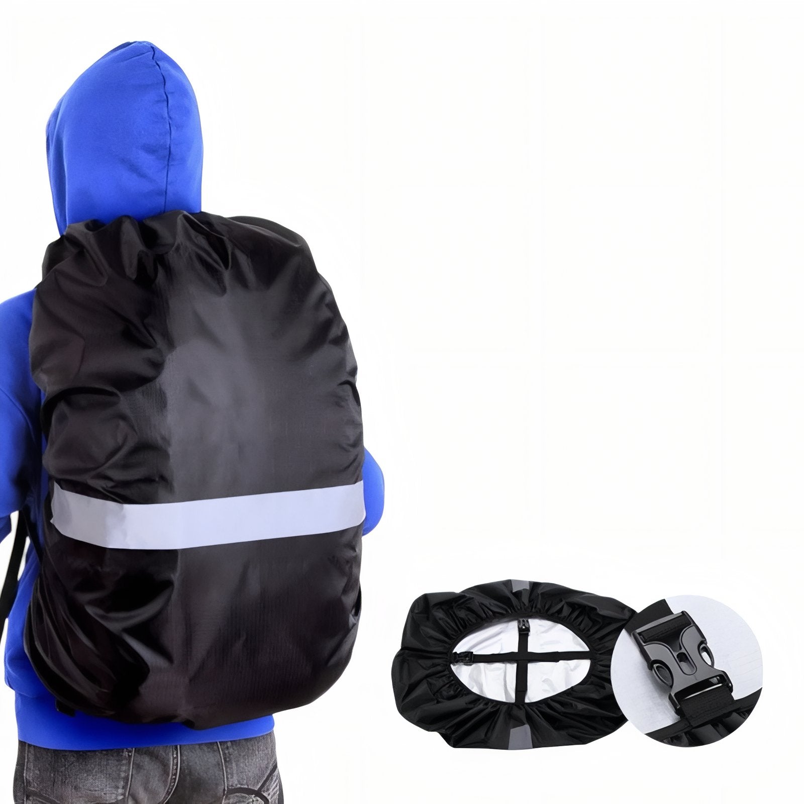 Housse Anti-Pluie Pour Sac de Randonnée 20-60L portée sur le dos - Vert Olive - Vert Fluo - Bleu - Noir - Orange Fluo