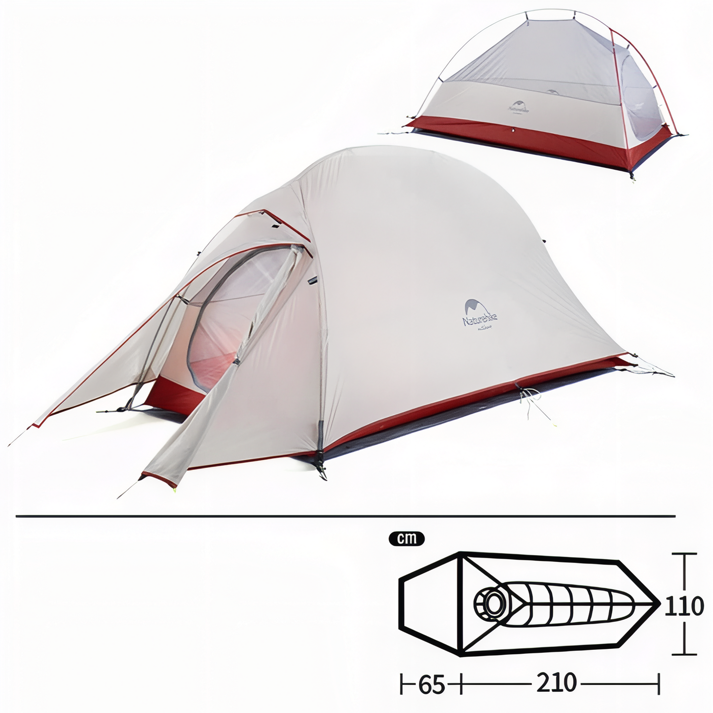 Tente 1 Personne Randonnée guide des dimensions - Beige et Rouge - Vert Pomme - Vert Foncé