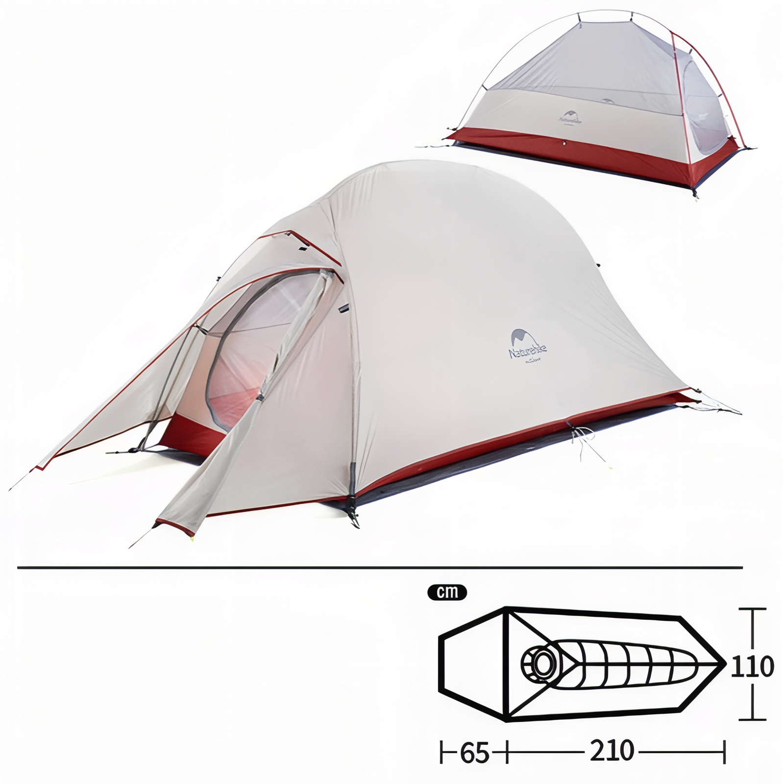 Tente 1 Personne Randonnée guide des dimensions - Beige et Rouge - Vert Pomme - Vert Foncé