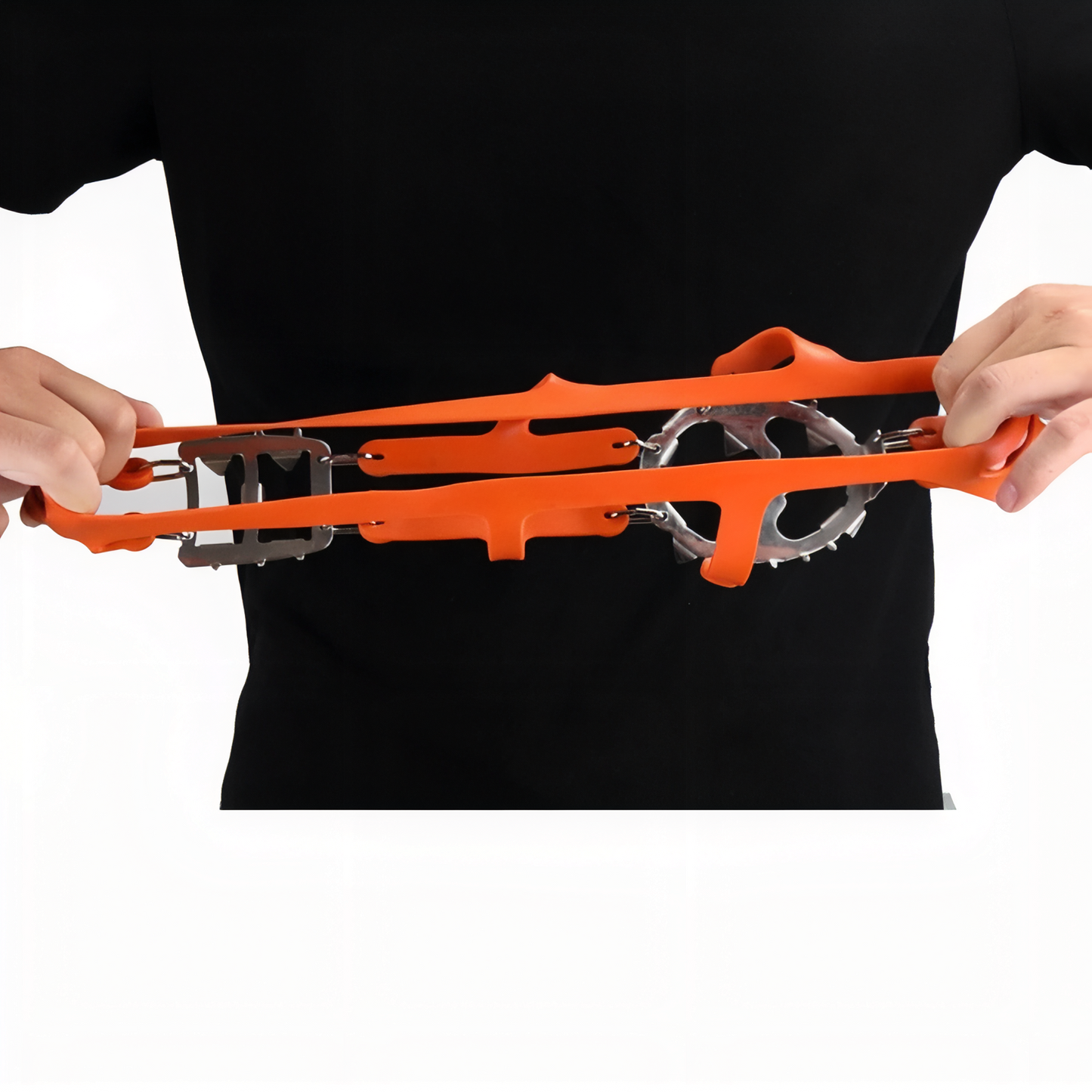 Crampons Randonnée Neige 18 Dents portée à la main - Noir - Orange