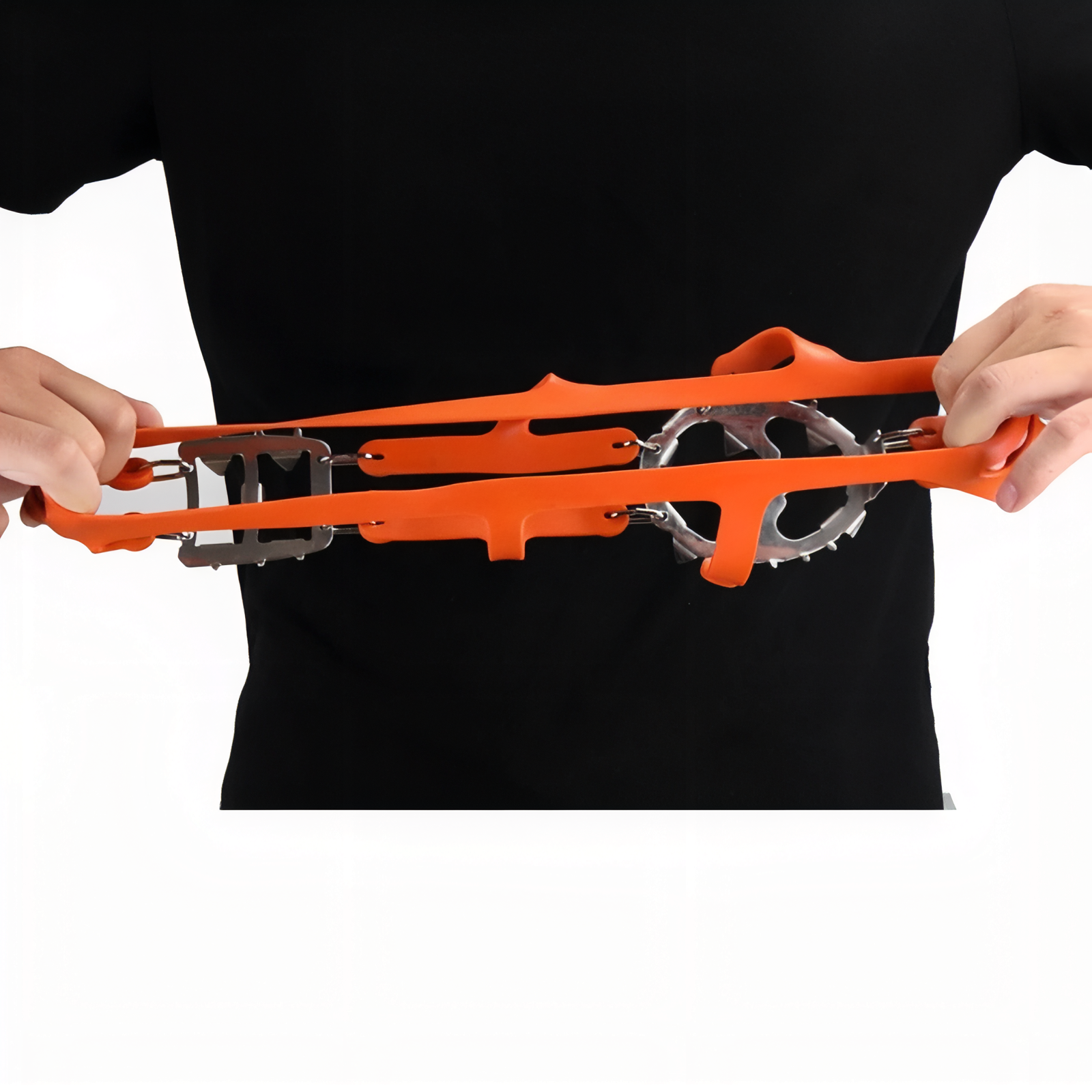 Crampons Randonnée Neige 18 Dents portée à la main - Noir - Orange