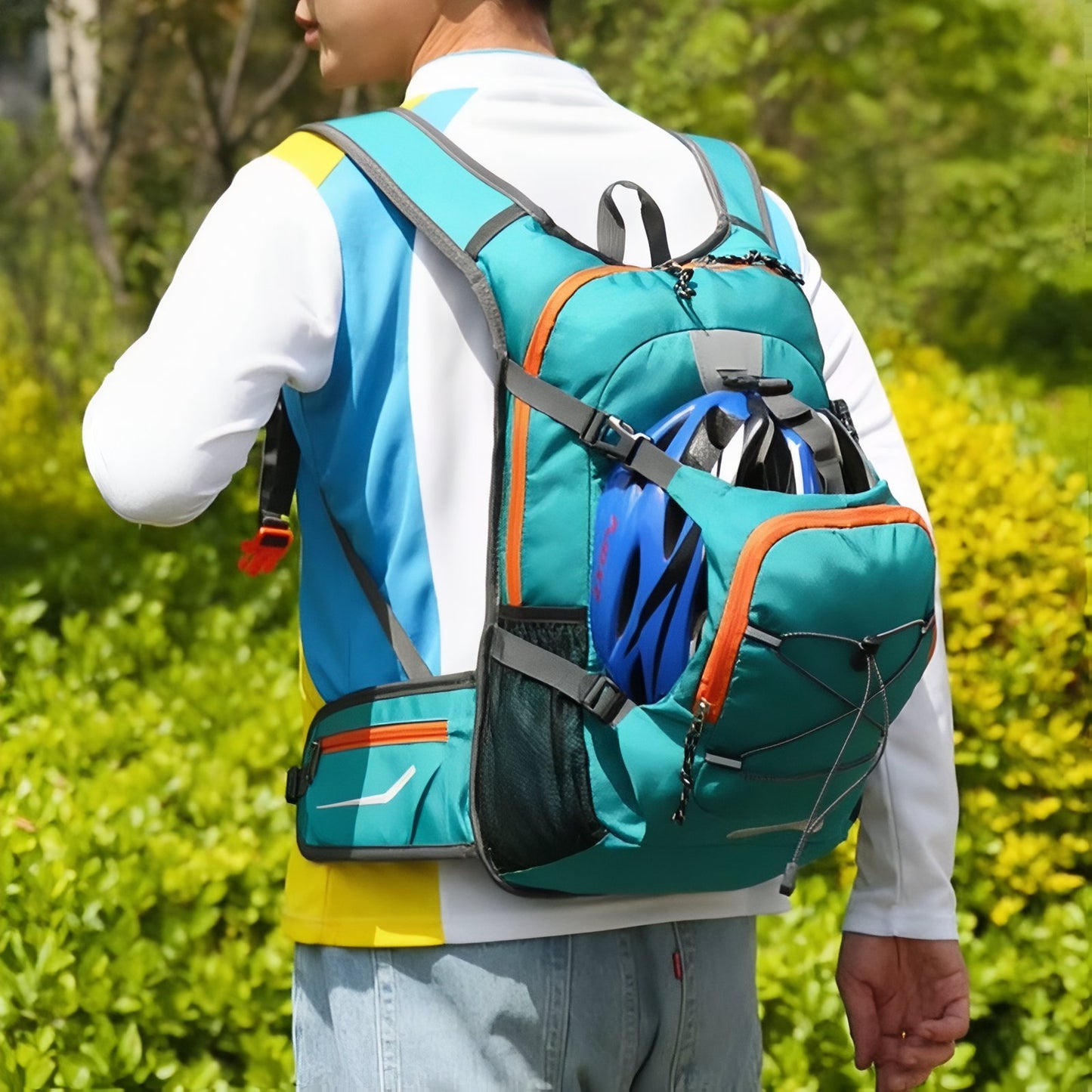 Sac à Dos Randonnée Avec Trou Pour Poche À Eau portée sur le dos - Turquoise et Orange - Bleu Marine et Rouge - Noir et Bleu