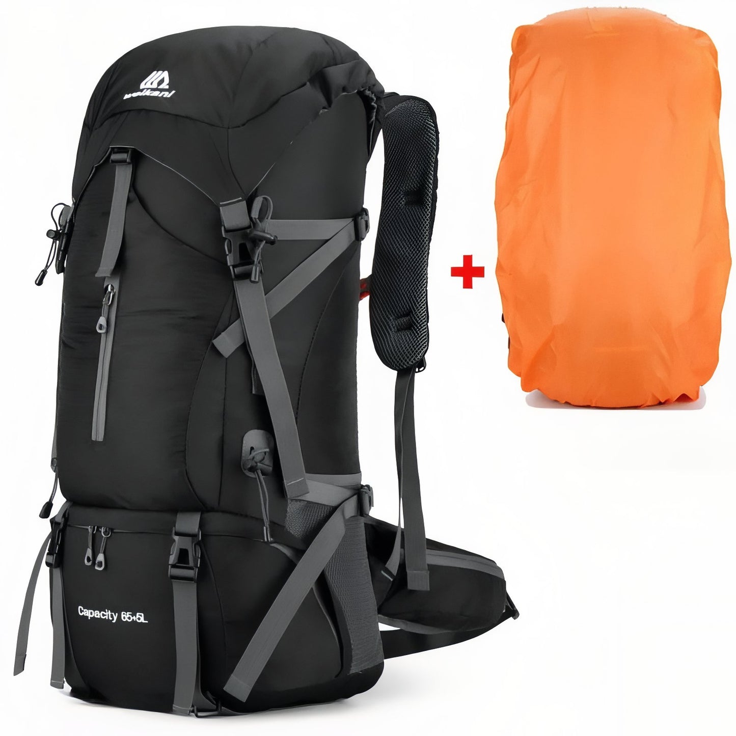 Sac à Dos Rando Avec Protection Pluie 70L - Noir et Orange