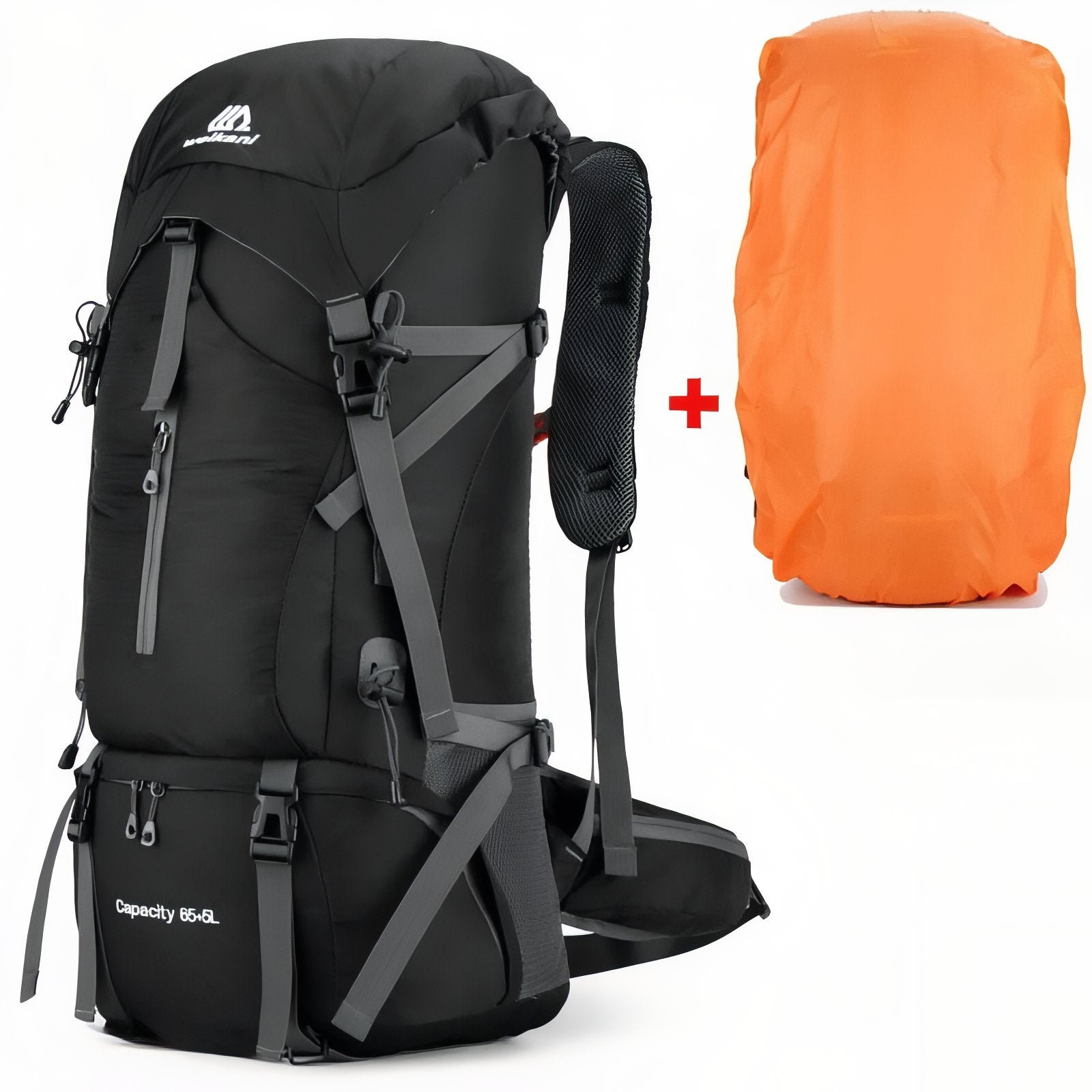 Sac à Dos Rando Avec Protection Pluie 70L - Noir et Orange