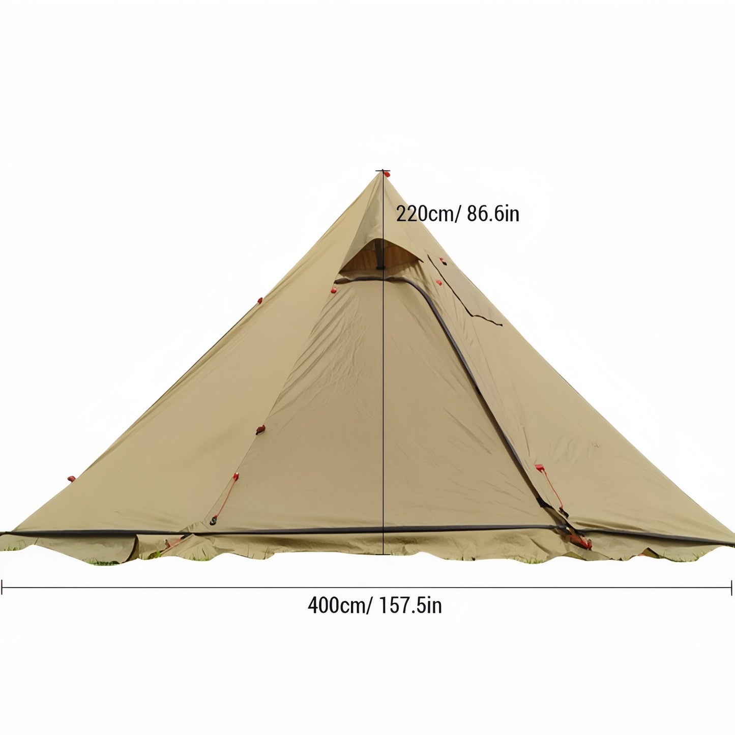 Tente Tipi Hiver 4-6 Personnes guide des dimensions - Beige Sable - Vert Olive - Blanc Pur
