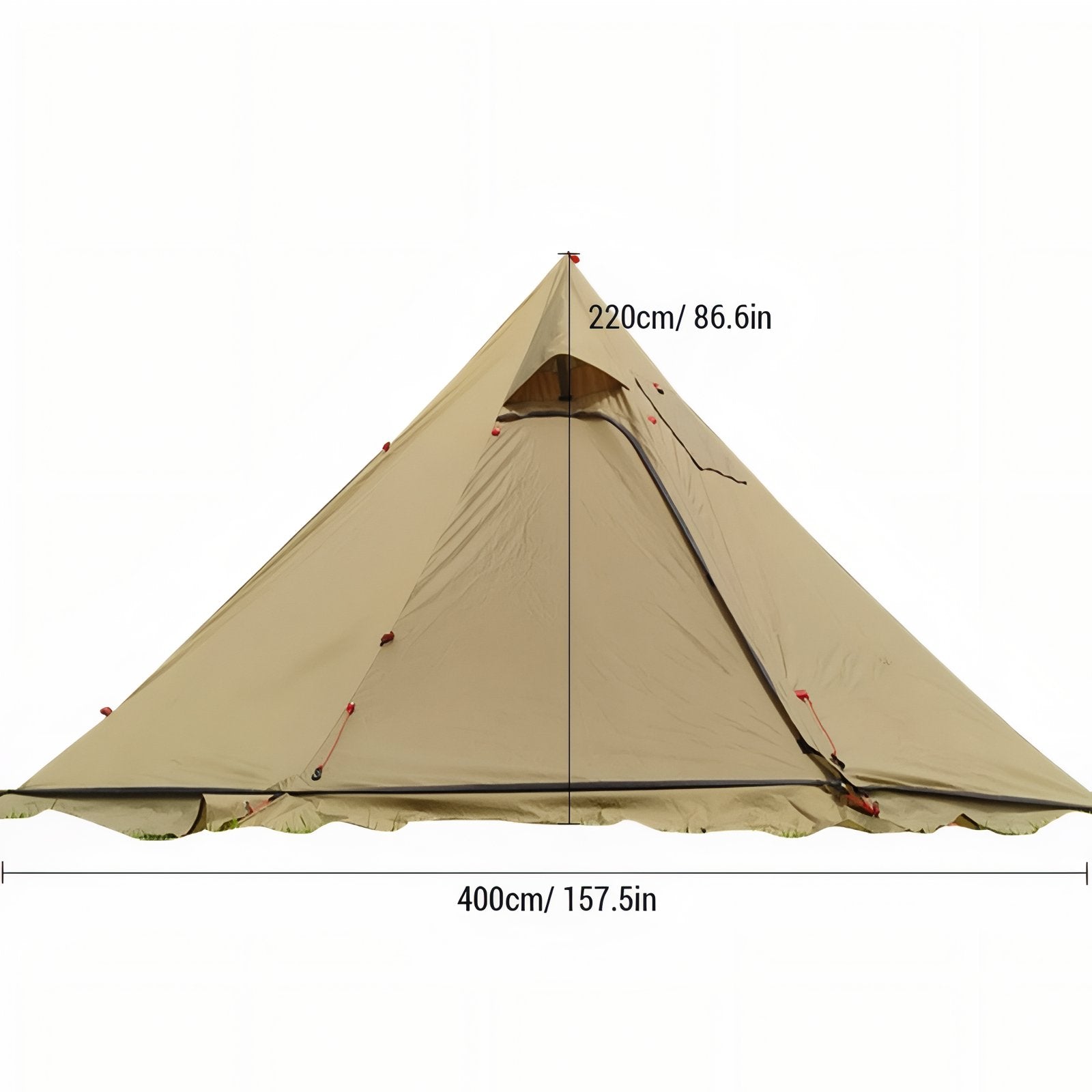 Tente Tipi Hiver 4-6 Personnes guide des dimensions - Beige Sable - Vert Olive - Blanc Pur