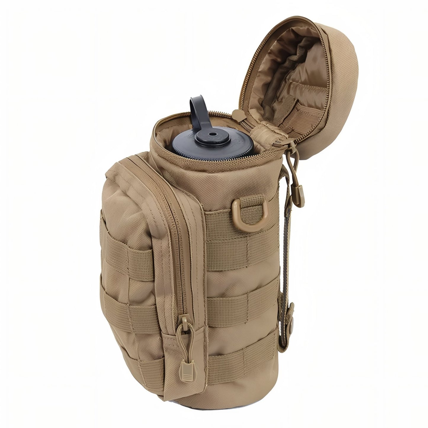 Porte Gourde Militaire compartiment ouvert - Beige Sable - Beige et Gris - Beige Camouflage - Vert Olive - Vert Camouflage - Noir