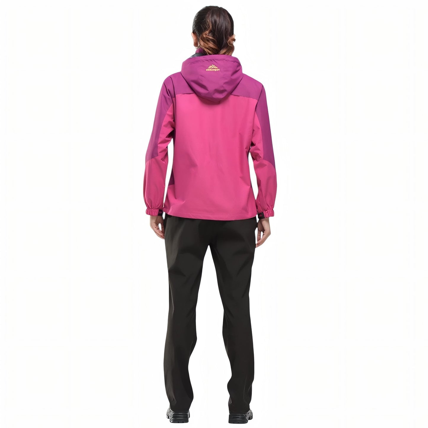 Veste Randonnée Femme Imperméable Et Respirante portée de dos - Rose Fuchsia - Rouge - Noir - Violet - Vert